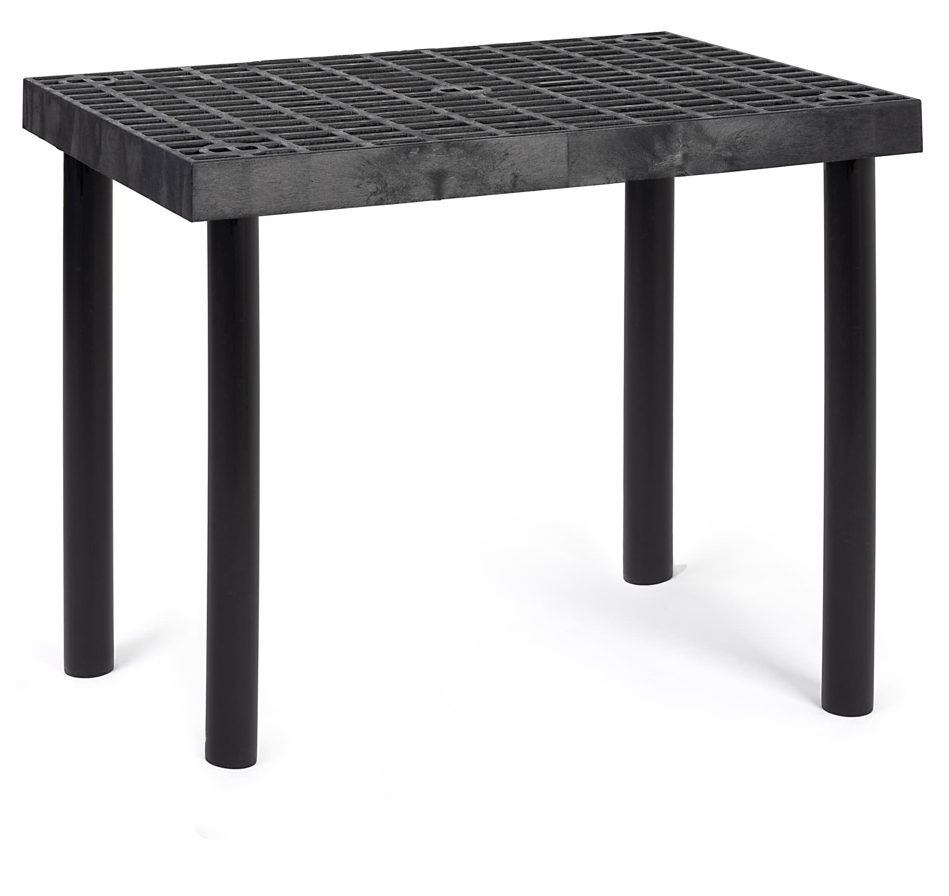 Plastic display bench measures 36 inches wide by 30 inches tall 