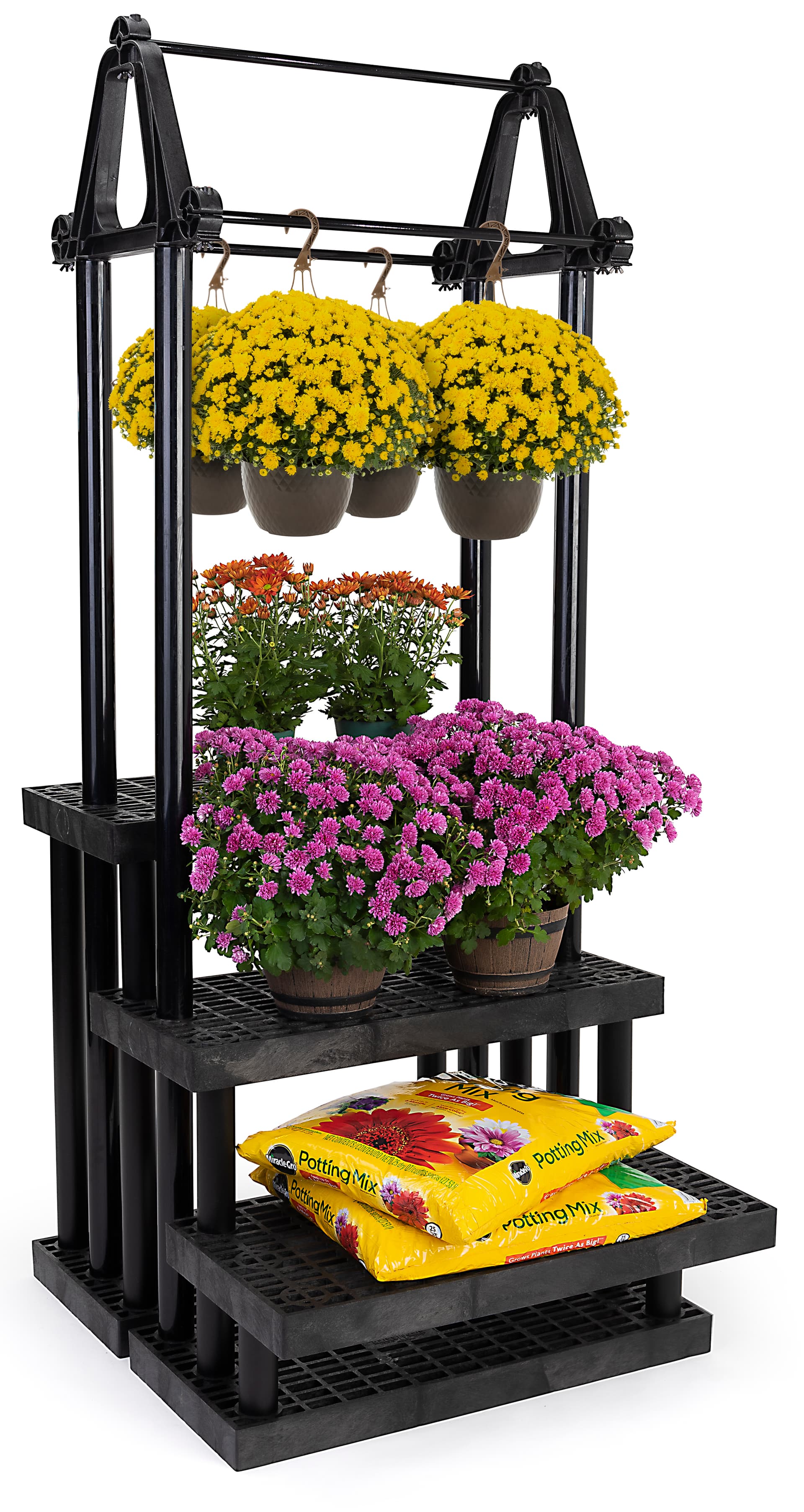 Greenhouse shelving merchandising display with weather resistant polyethylene construction