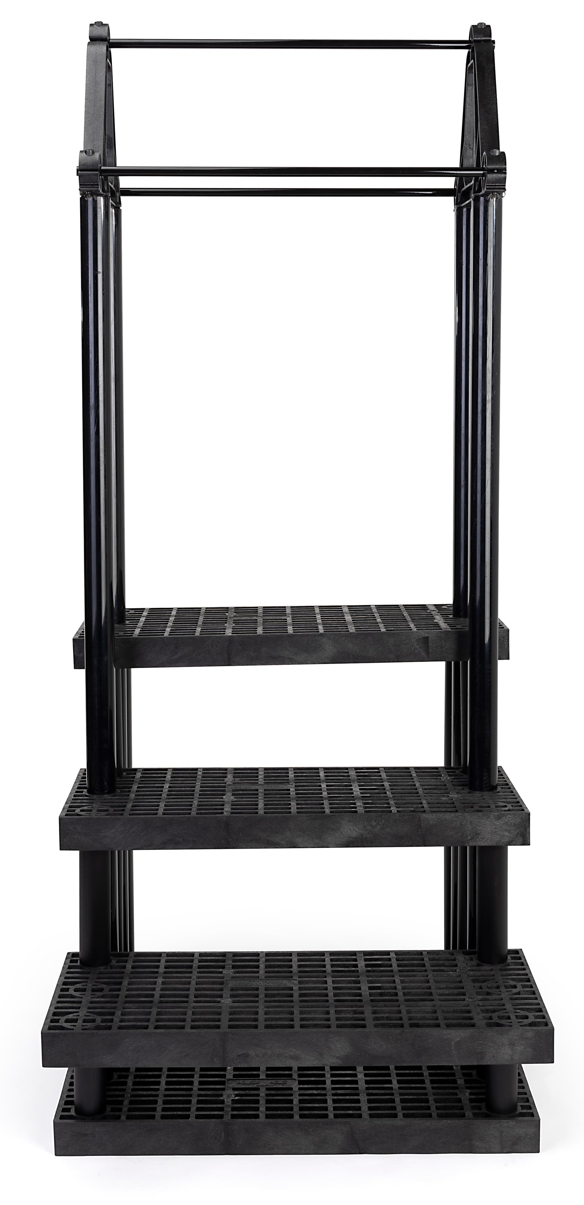 Floor standing greenhouse shelving merchandising display measures 36 inches wide by 84 inches tall 