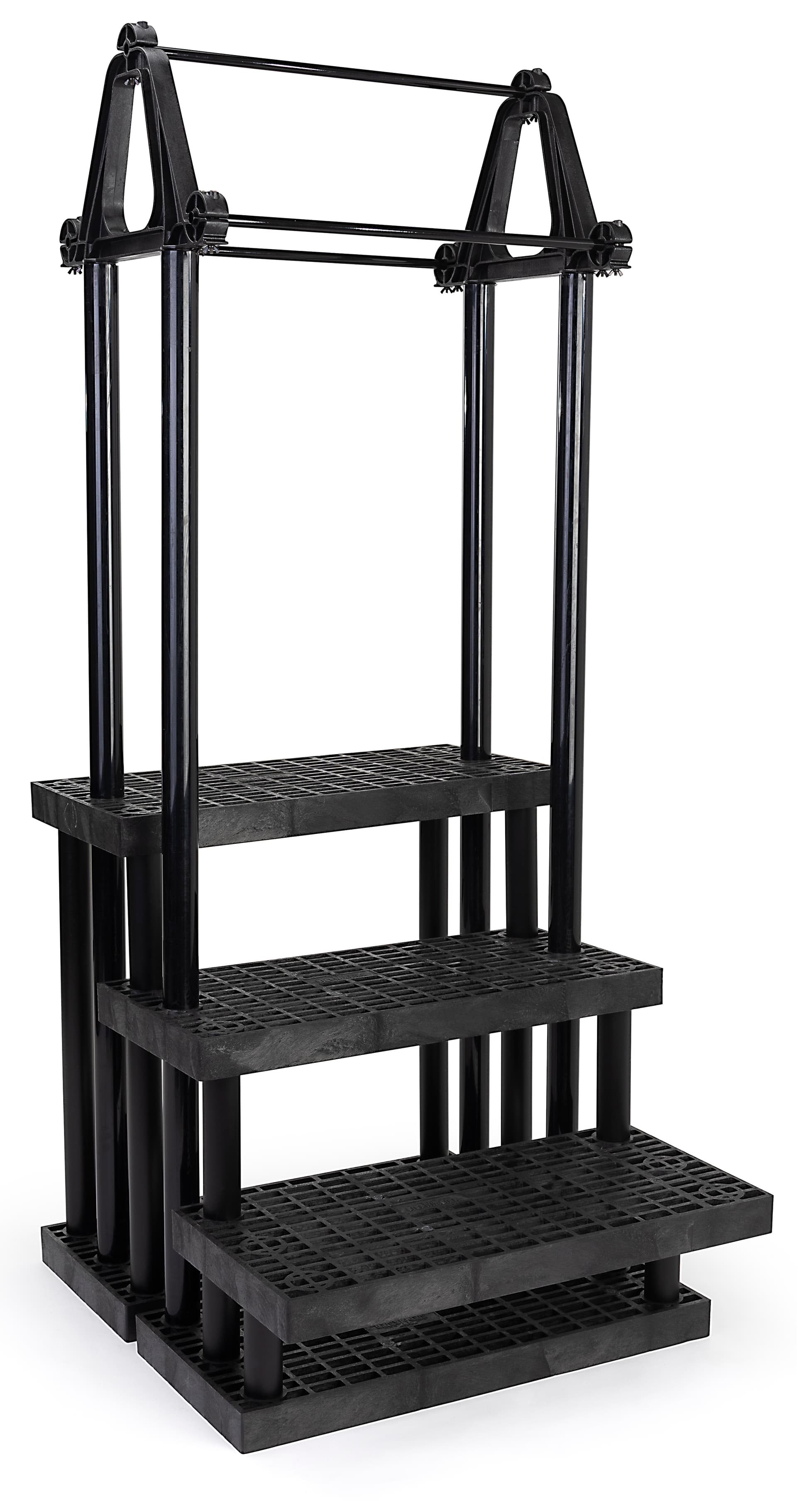 Greenhouse shelving merchandising display with 3 tiered grid benches 