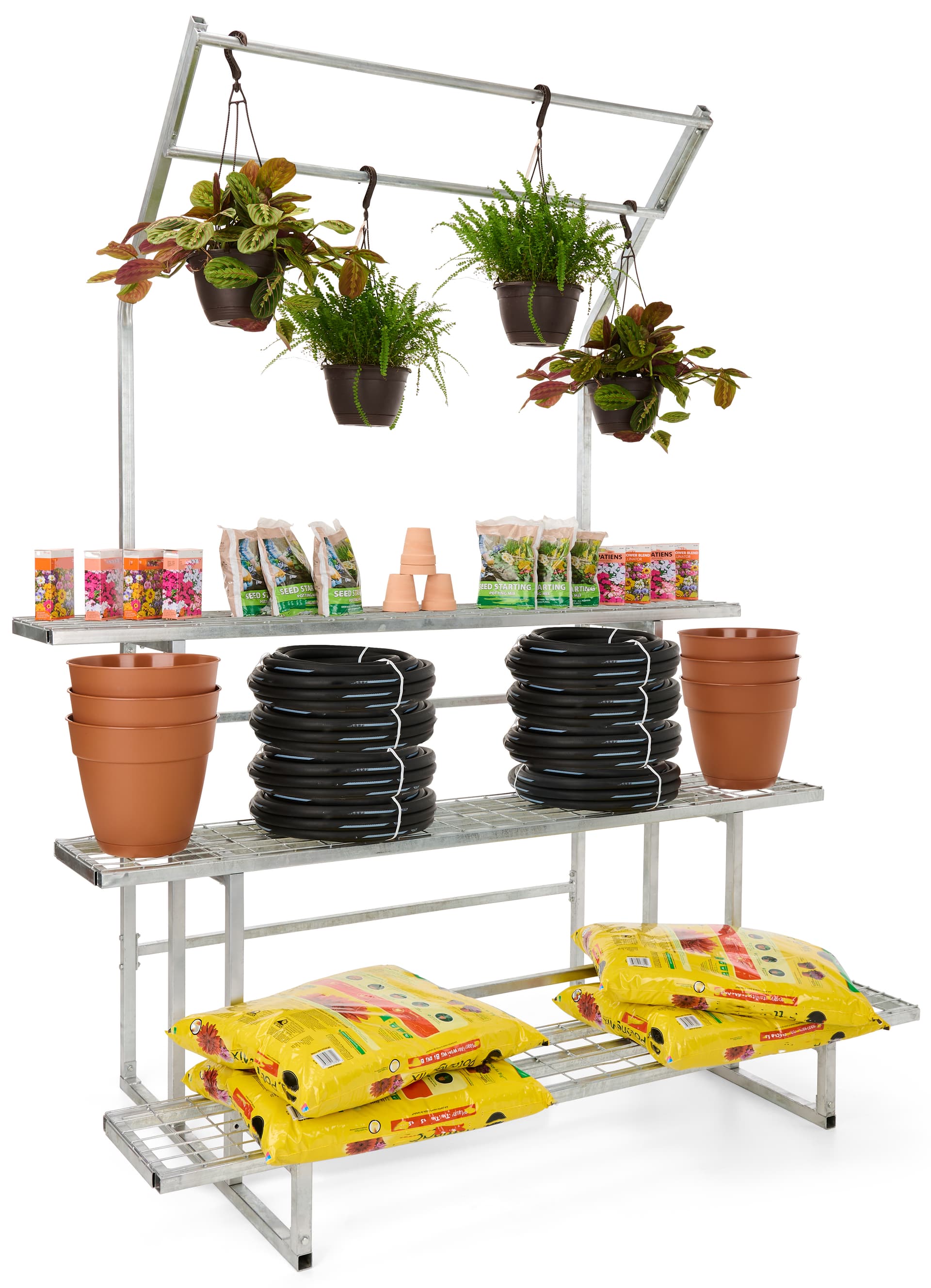 Steel nursery plant rack with silver color style