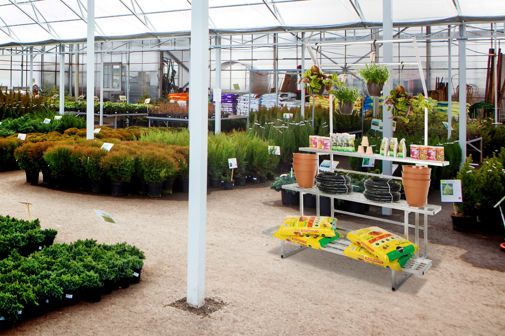 Steel nursery plant rack with overall depth of 40 inches 