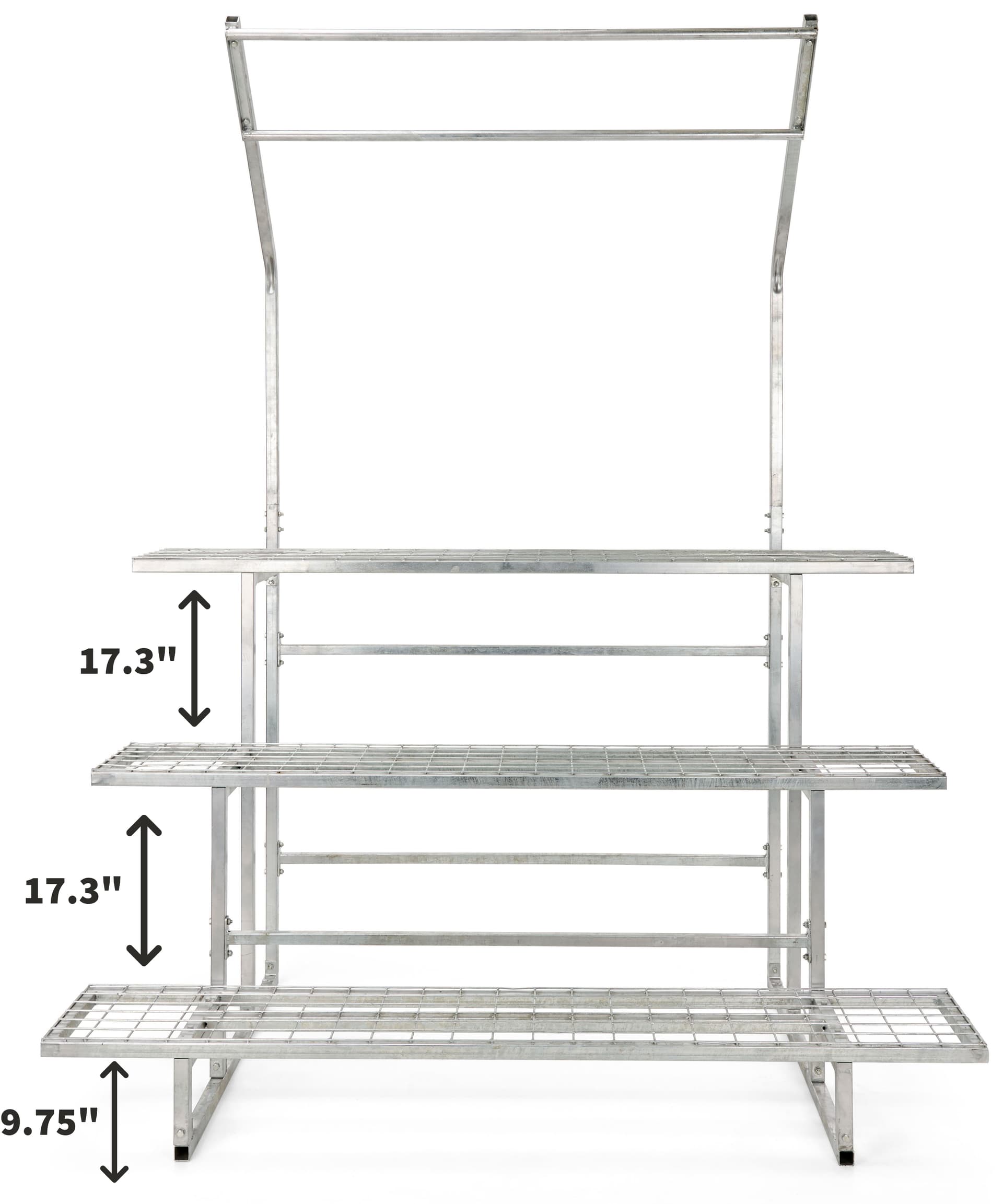Steel nursery plant rack with overall weight of 145 pounds