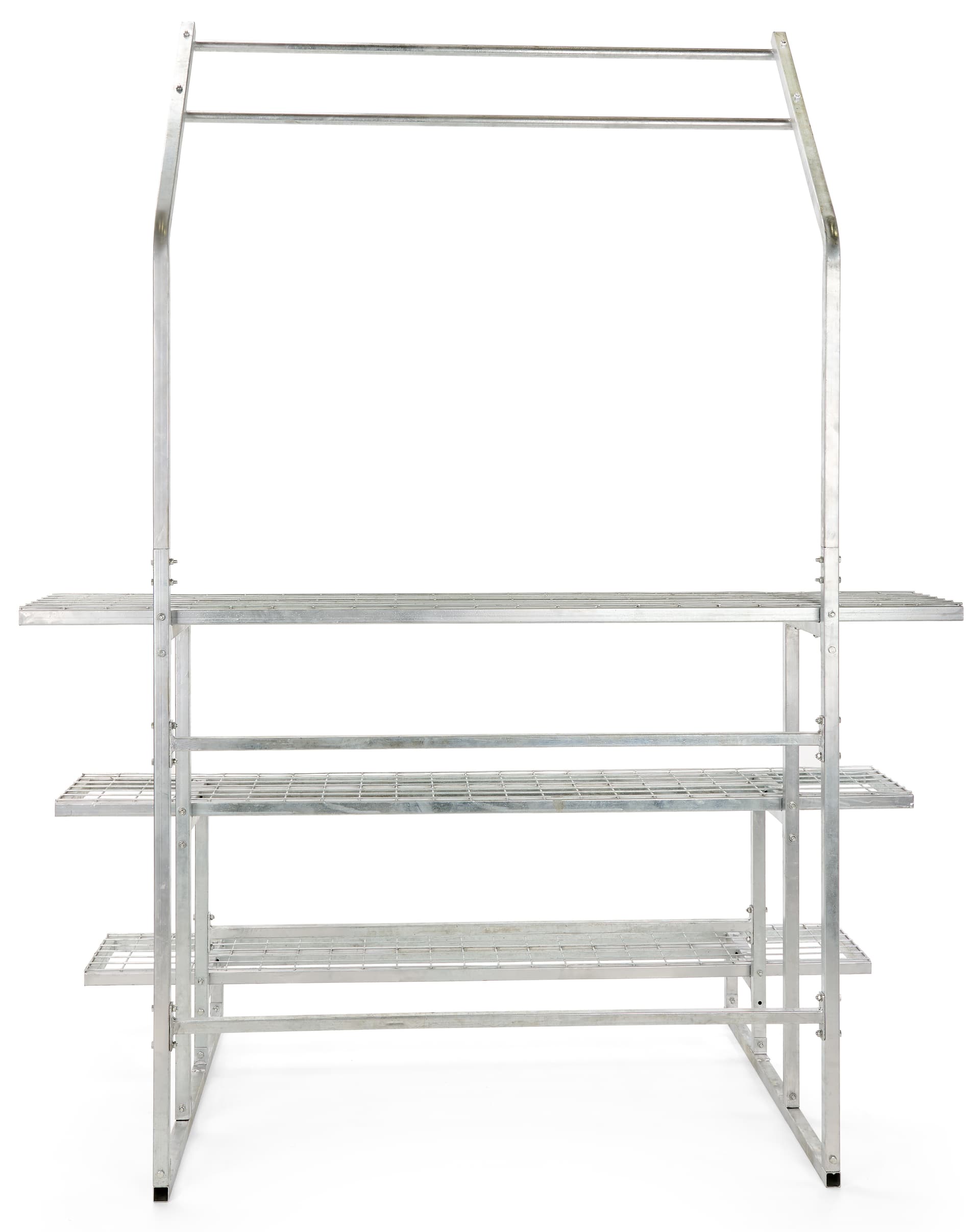Steel nursery plant rack with shelf dimensions of 40 inches in width and 12.5 inches in depth