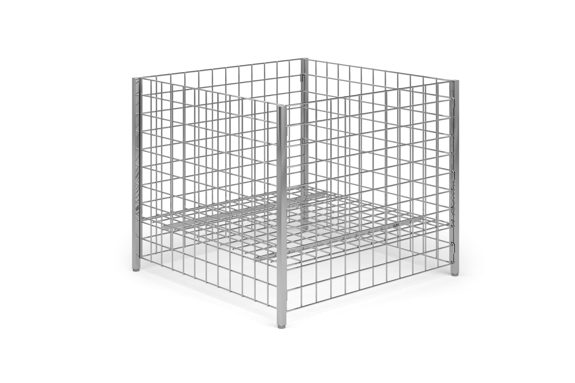 Wire dump bins with wire grid for visibility