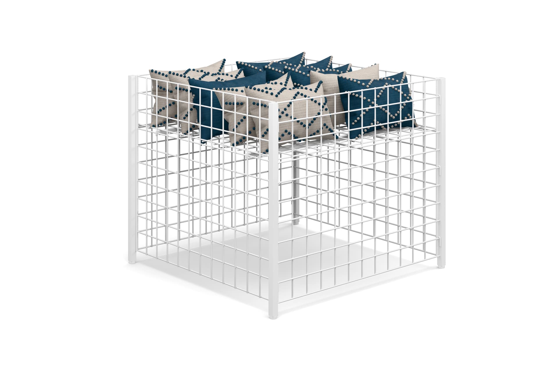 Wire dump bin with raised shelf