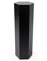 Hexagon retail pedestal with black laminated particleboard build