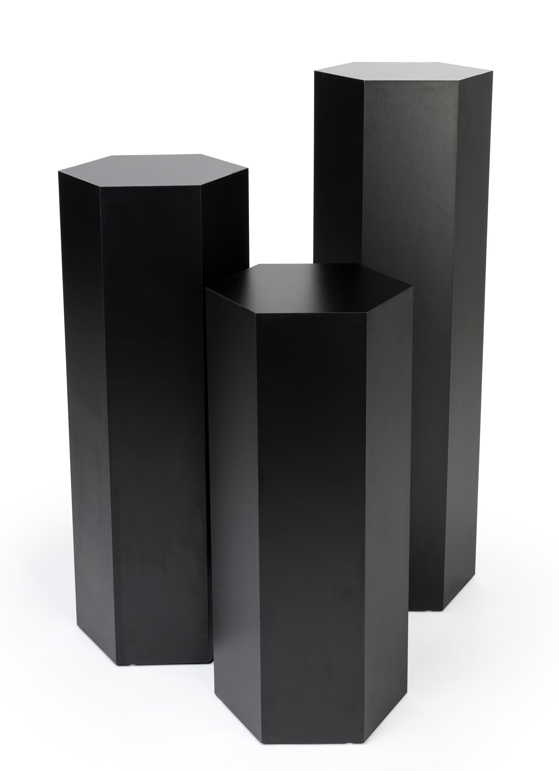 Hexagon museum plinth set with durable laminated black particle board design