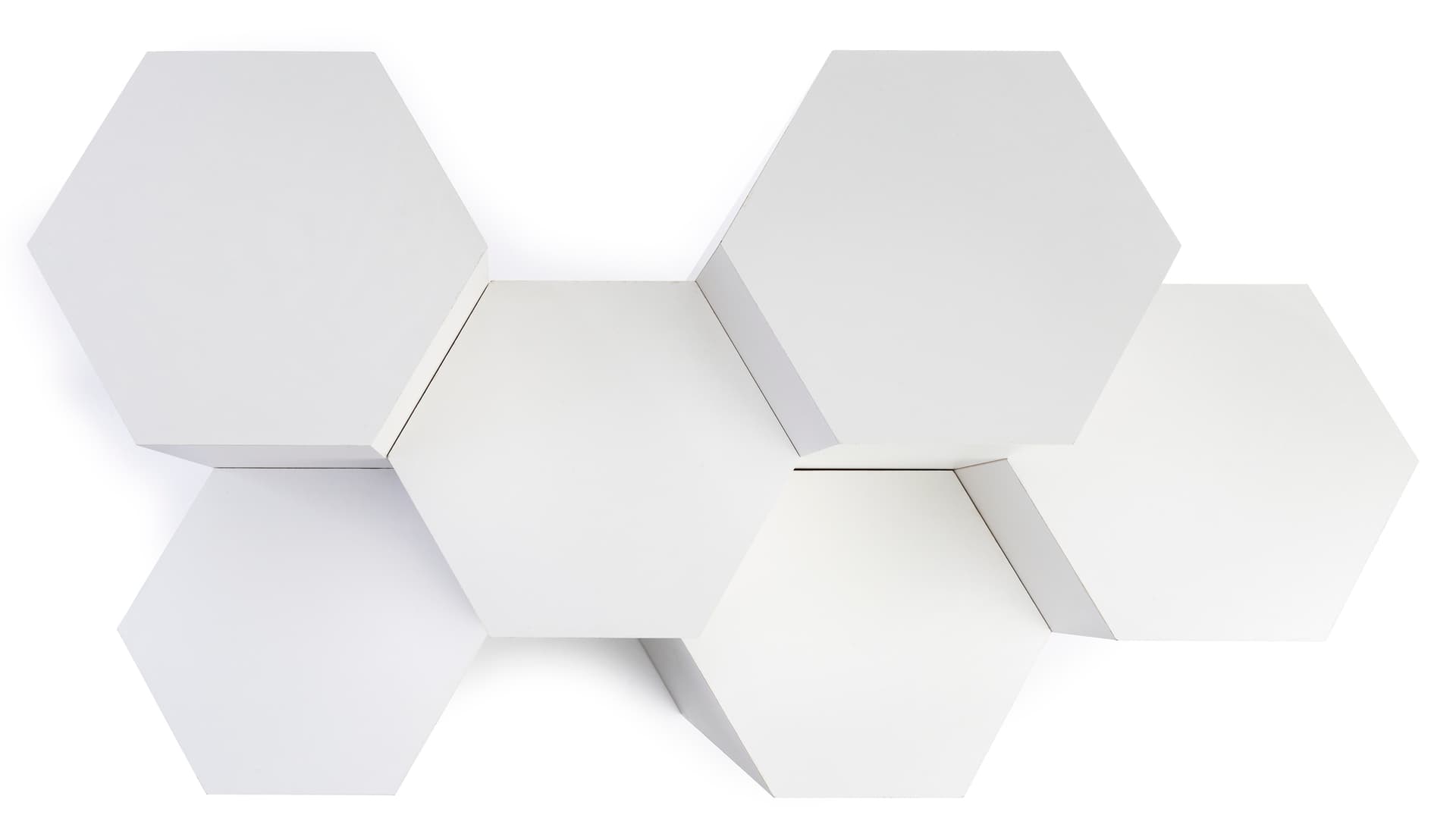 Hexagonal display pedestal with laminated particle board build