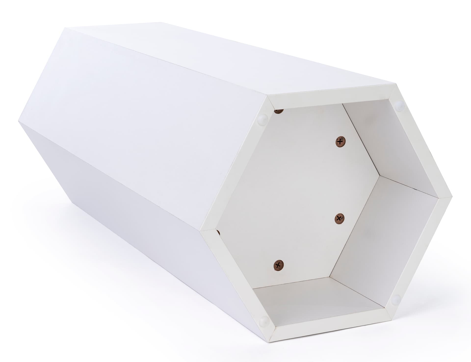 Hexagonal display pedestal with scratch resistant rubber feet