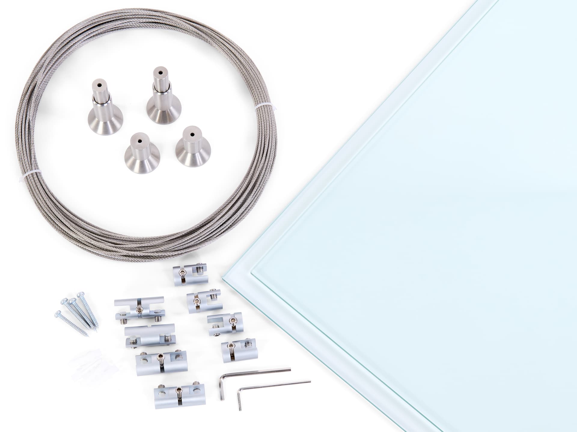 Glass shelves for SMHGSET4 cable shelving system with an additional 80 foot wire cable included