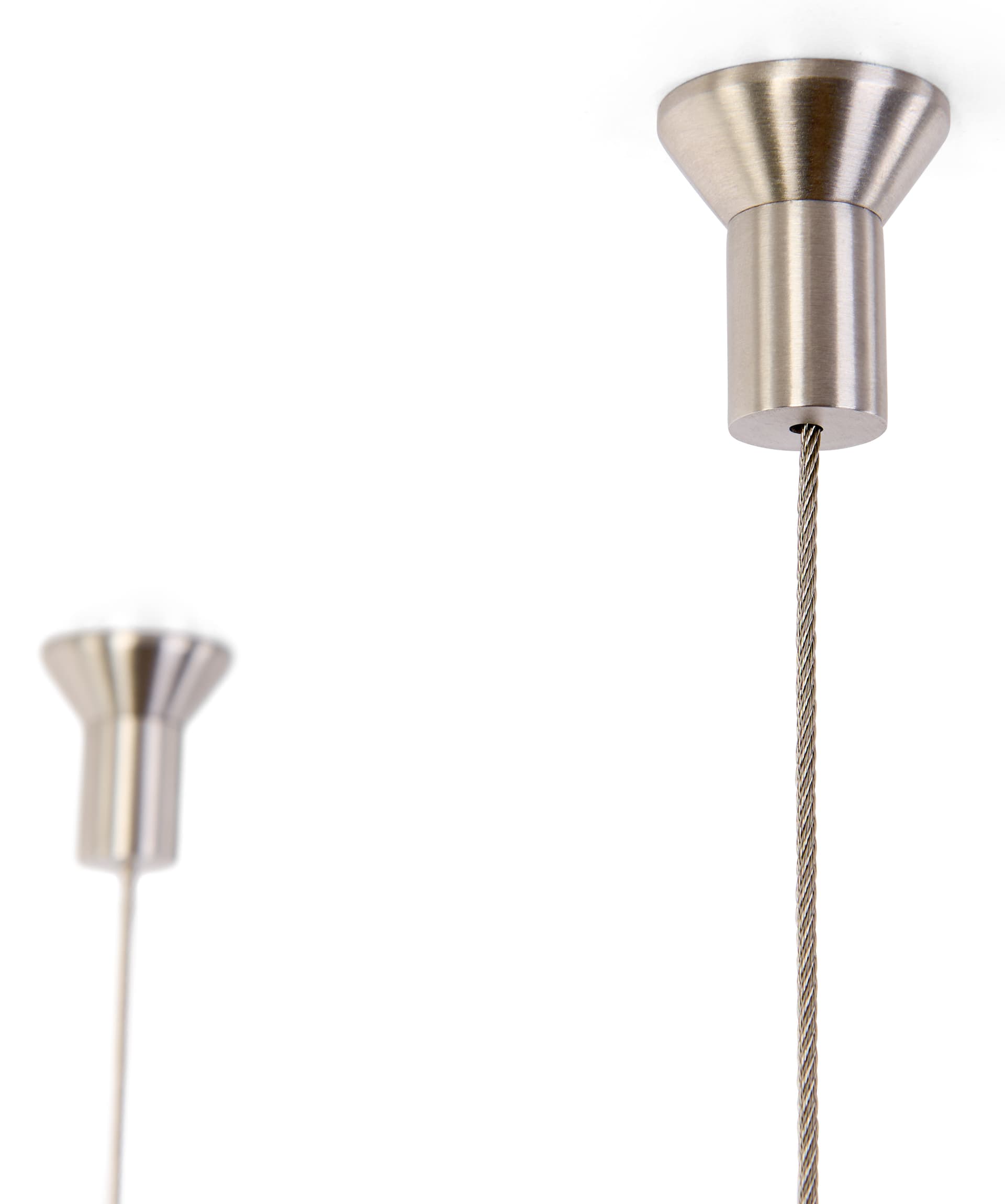 Cable suspended shelves with robust metal mounting hardware
