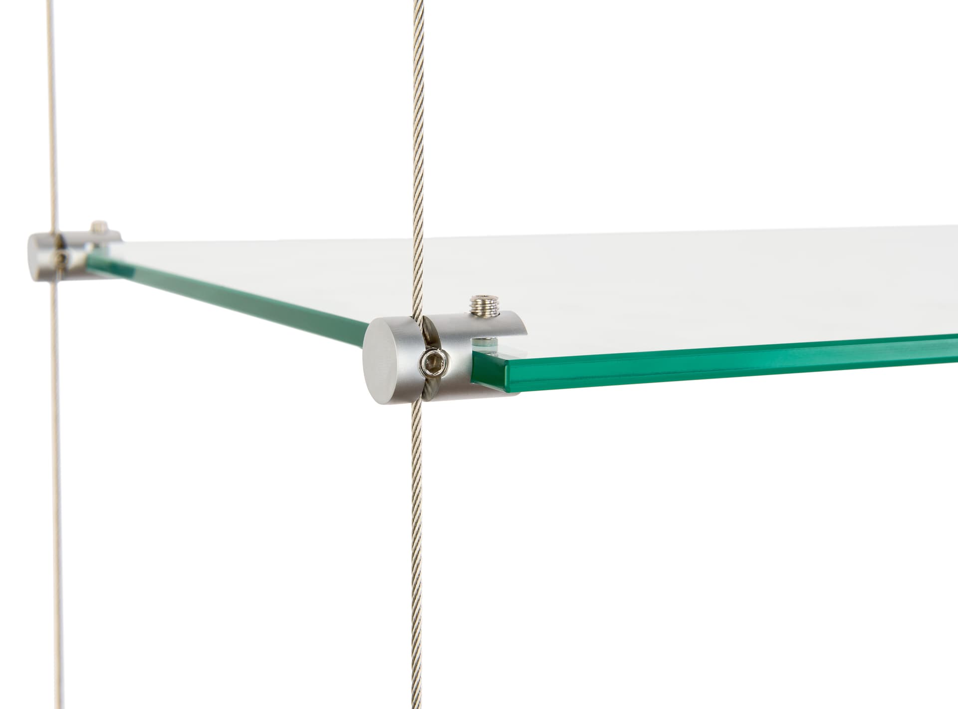 Cable suspended shelves with 16 stainless steel shelf clamps  