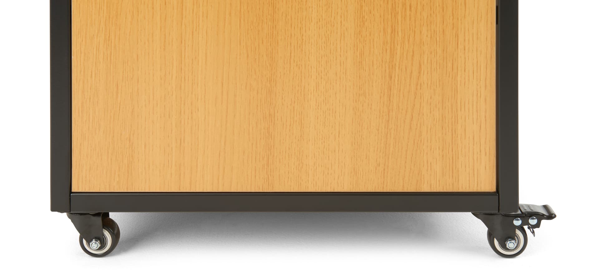 Slatwall cash wrap with locking wheels for added stability