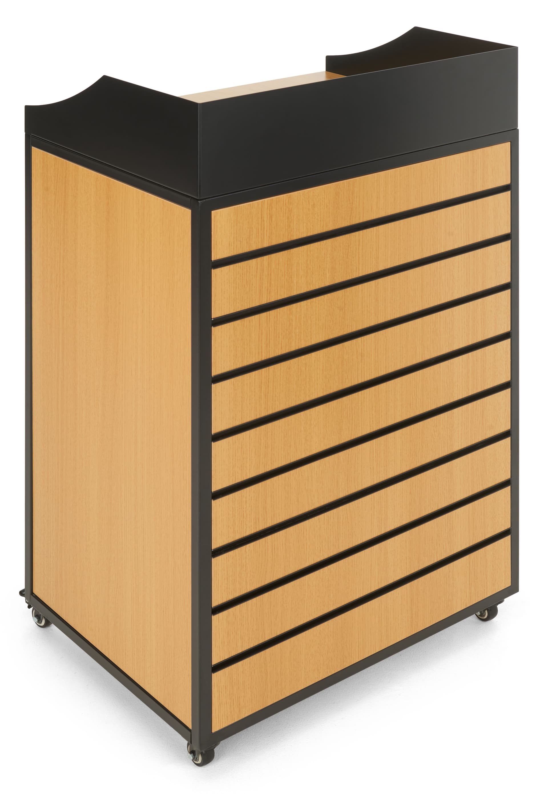 Counter with slatwall front with aluminum insert rails