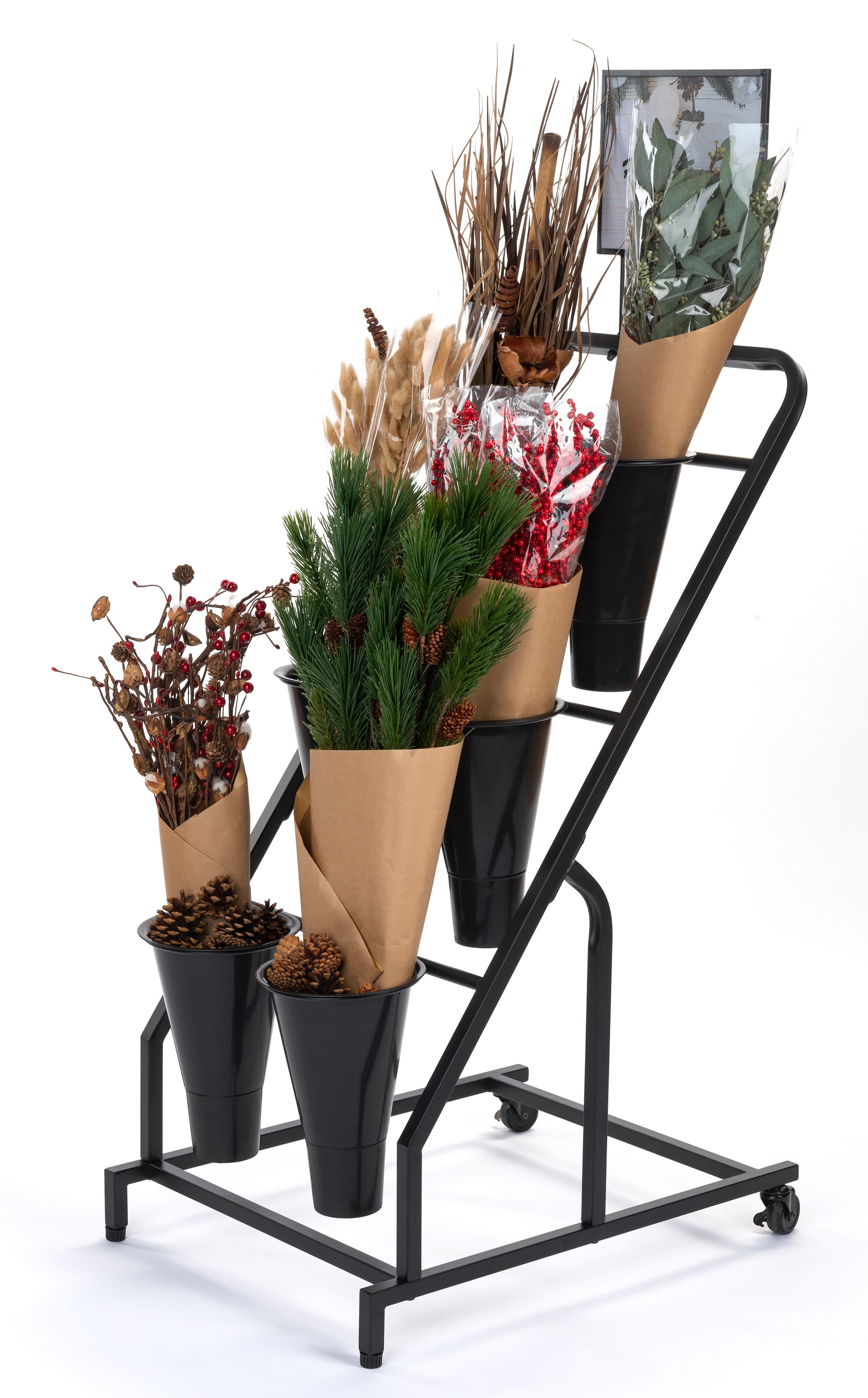 Flower bucket display stand made of iron and PVC
