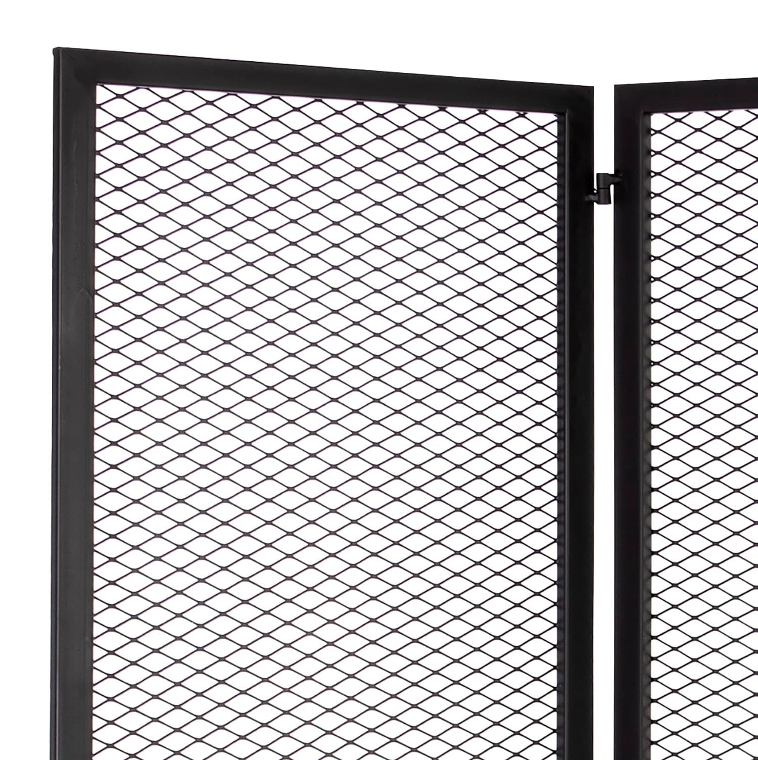 Hinged mesh retail display screen with modern gridwall design