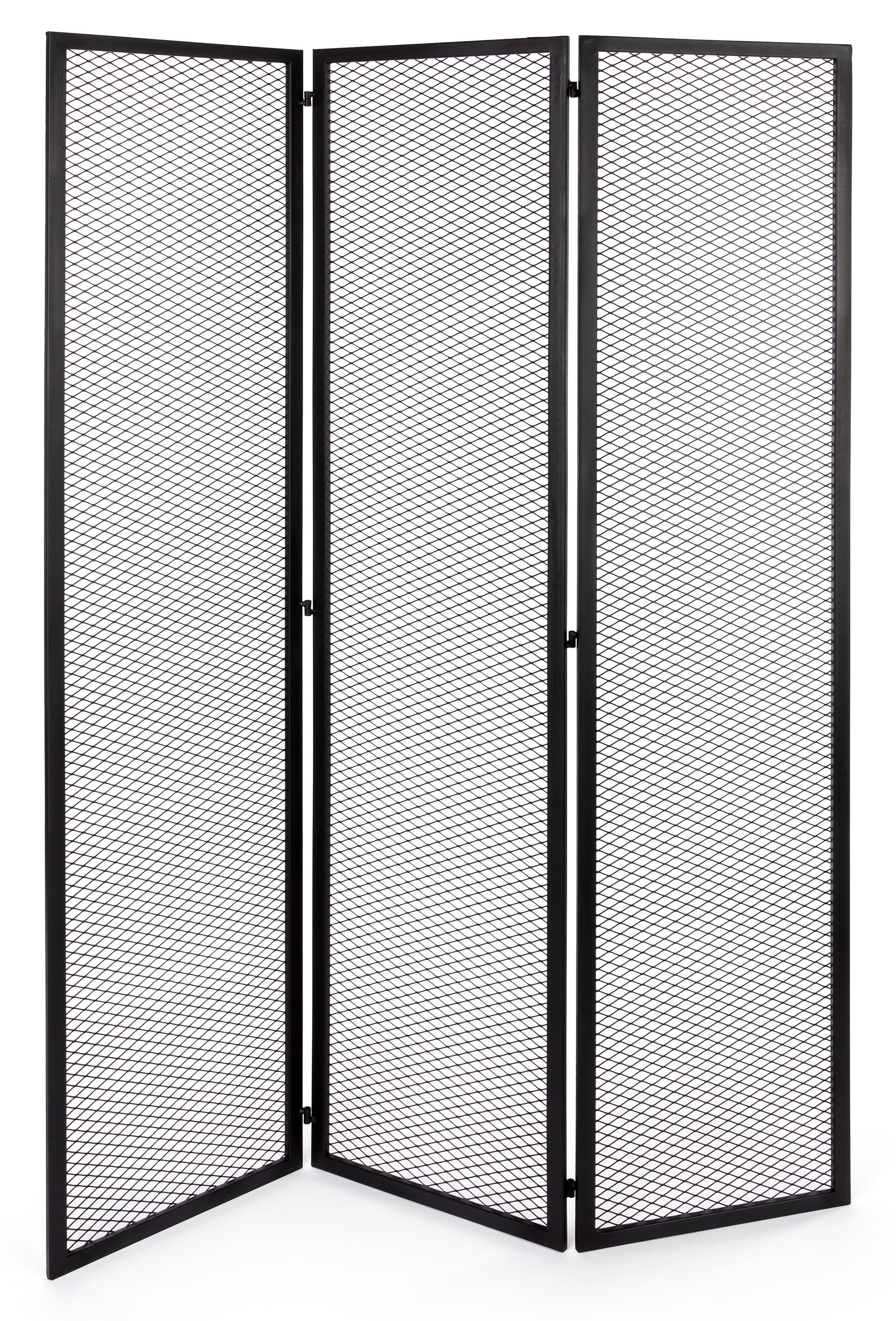 Hinged mesh retail display screen with three 15 inch wide by 72 inch tall panels