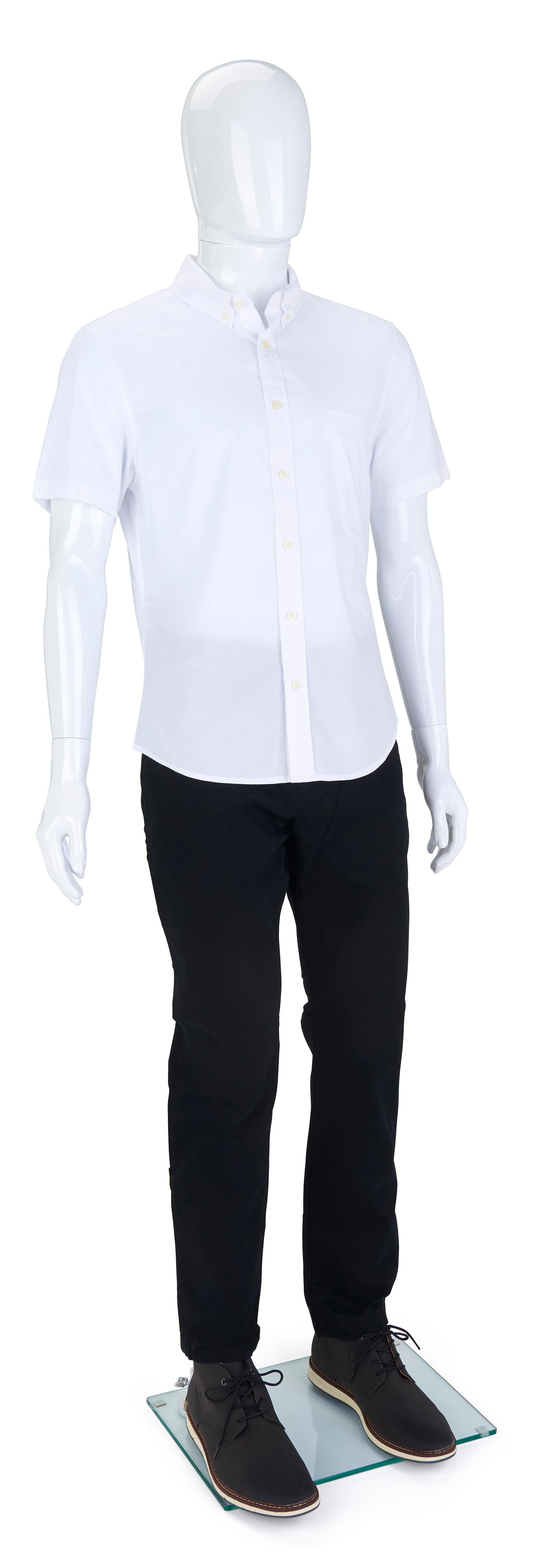 Full body male mannequin with recyclable plastic construction 