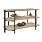 Wood and Metal Display Table with 3-Tier Design, Open Storage - Oak
