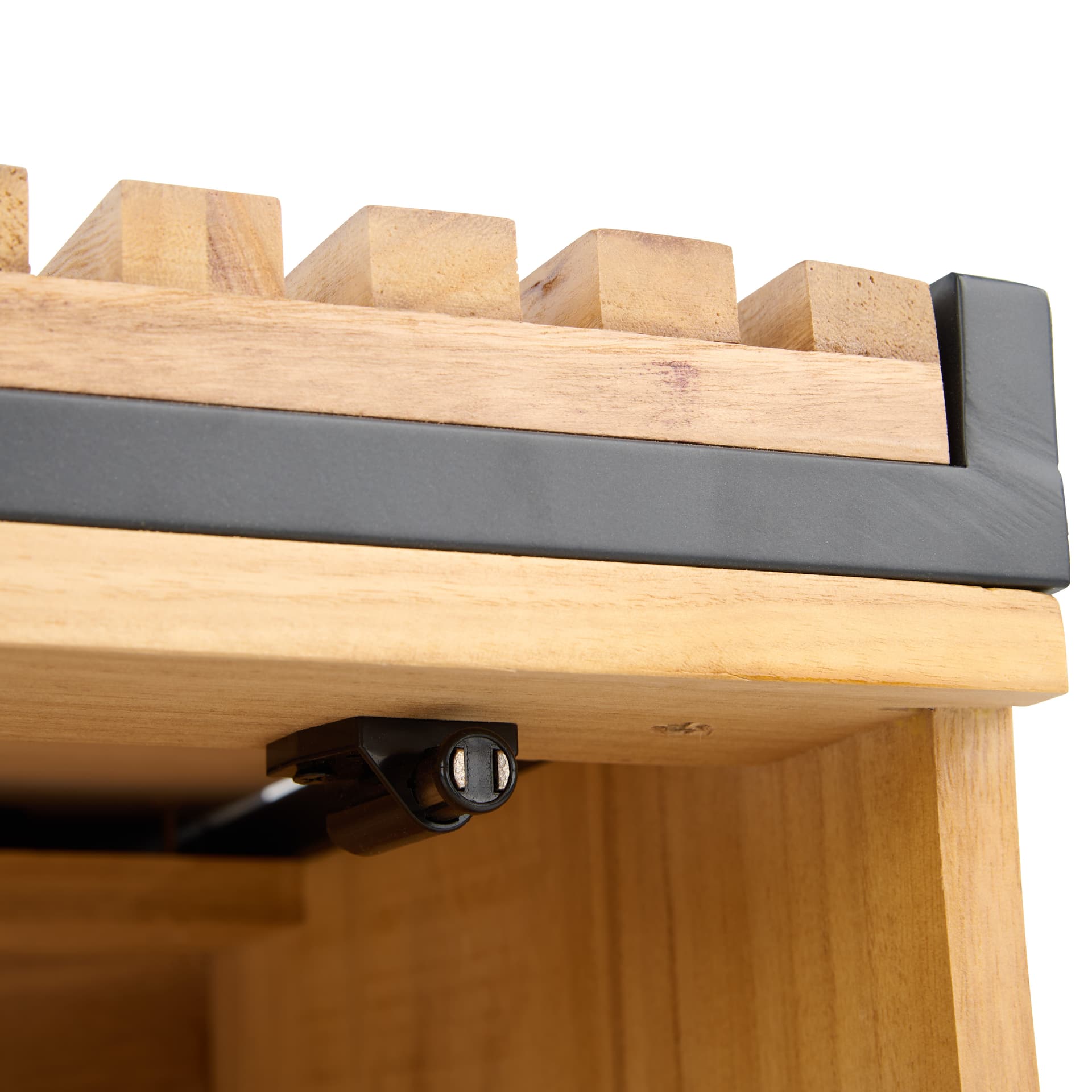 Retail display nesting tables storage bench has magnetic closure