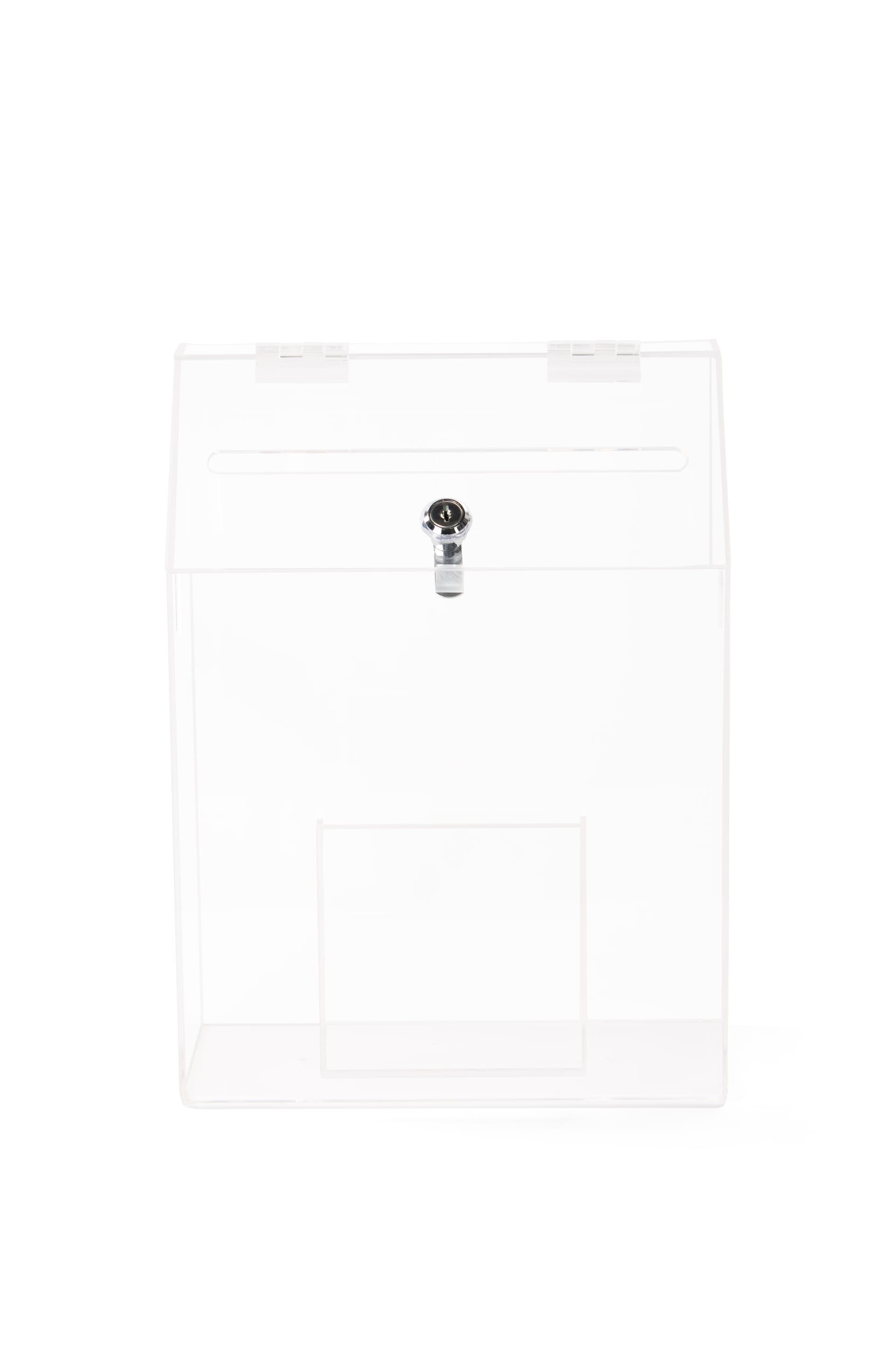 Clear acrylic suggestion box is made with recycled acrylic material