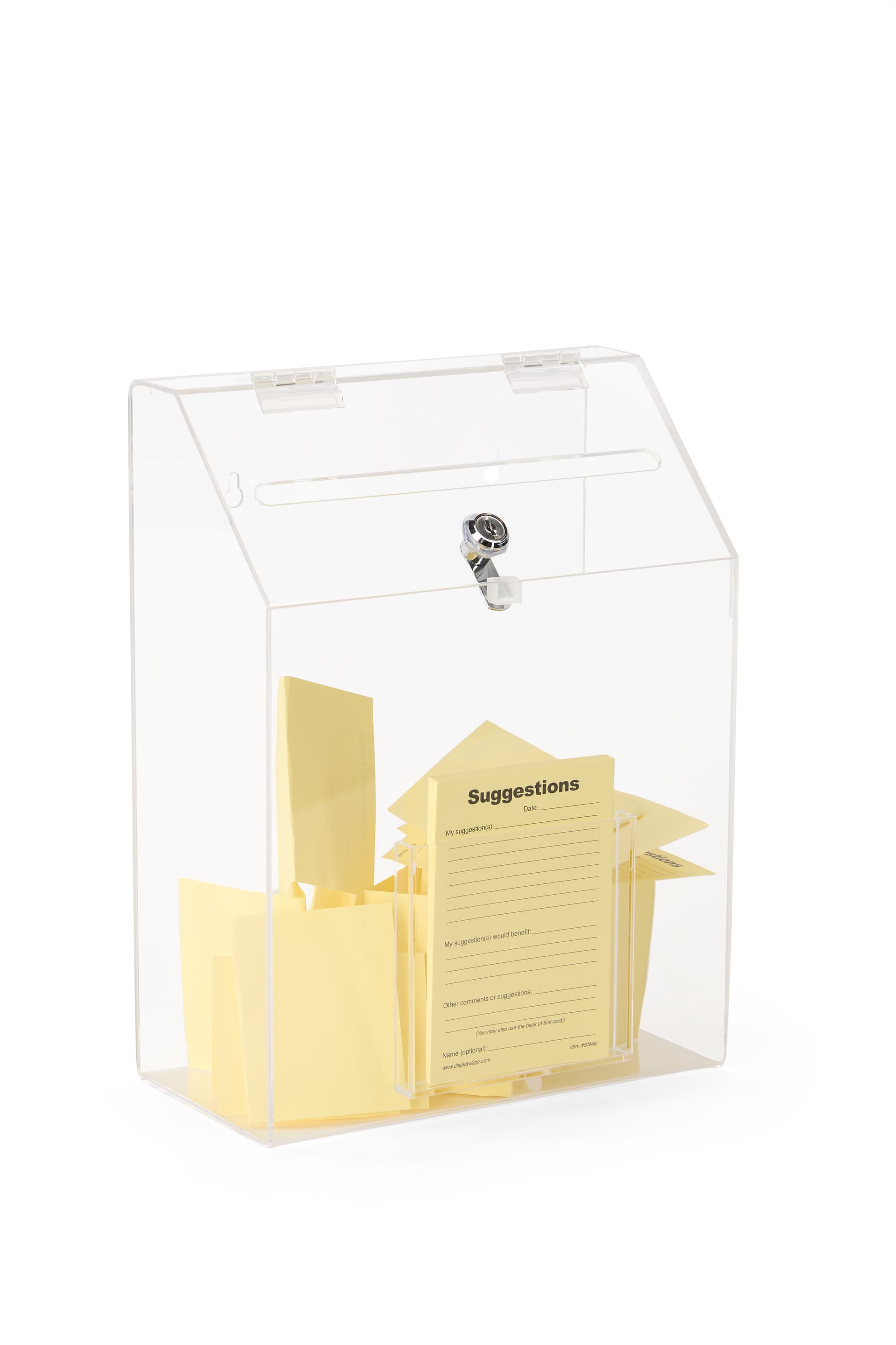 Clear acrylic suggestion box with transparent design