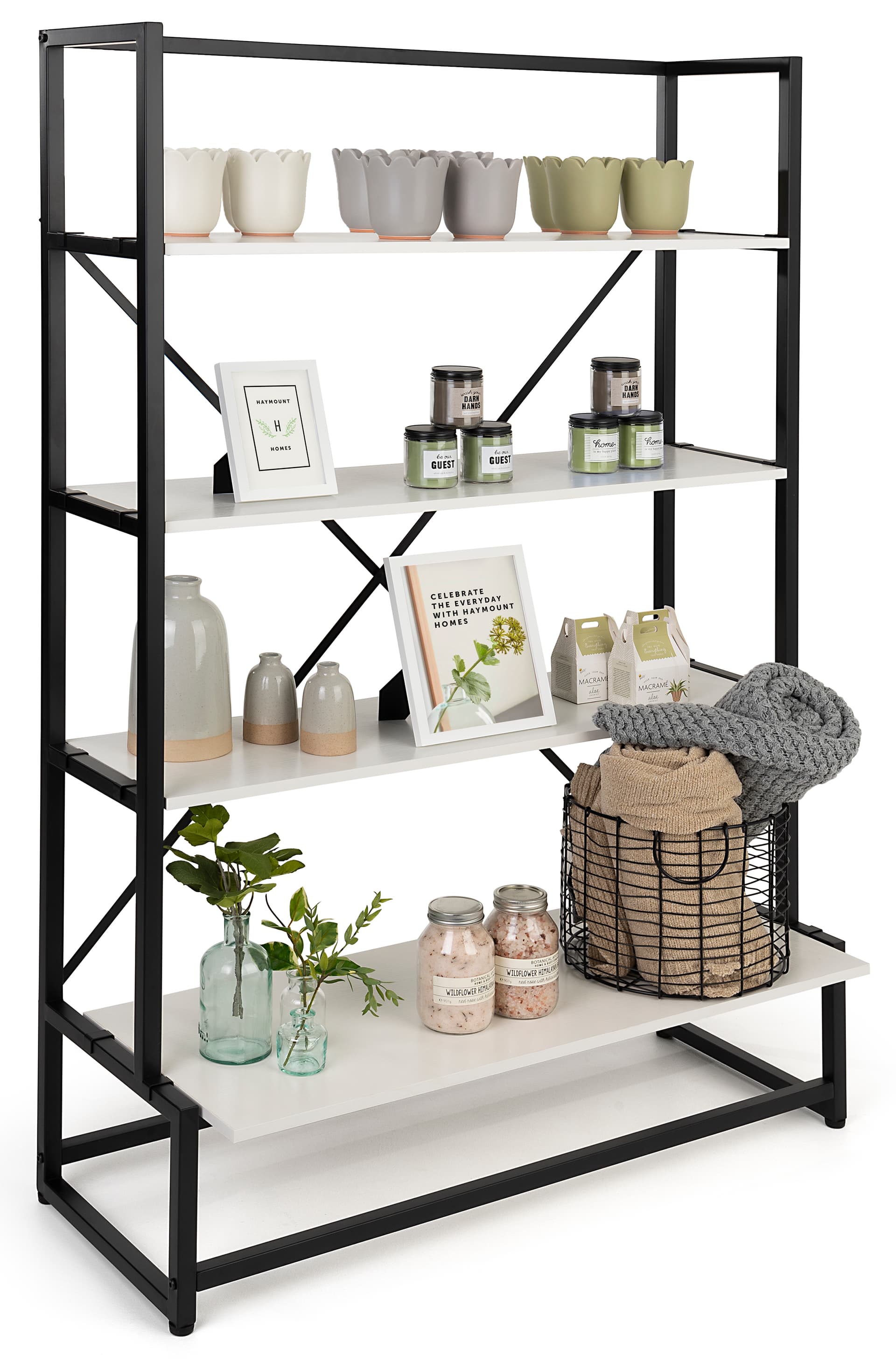 Folding multi-tier retail shelving with 14 inch shelf clearance 