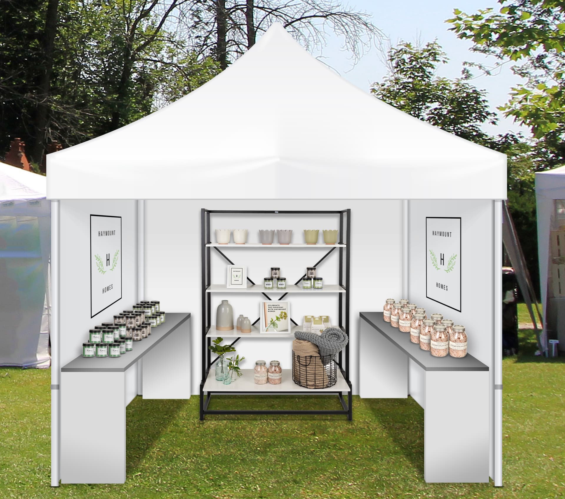 Folding multi-tier retail shelving with collapsible design 