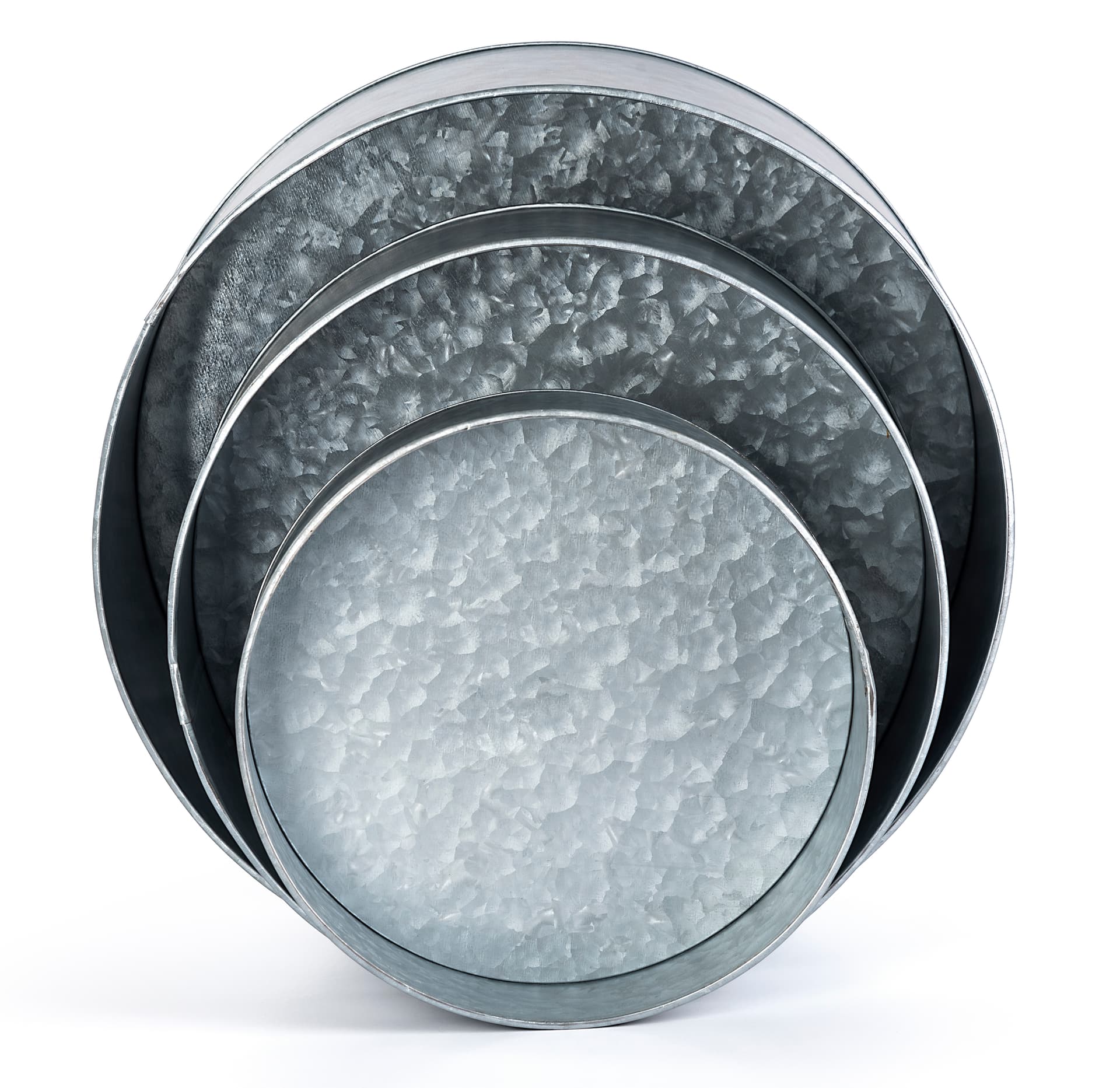 Round galvanized risers nest together with ease
