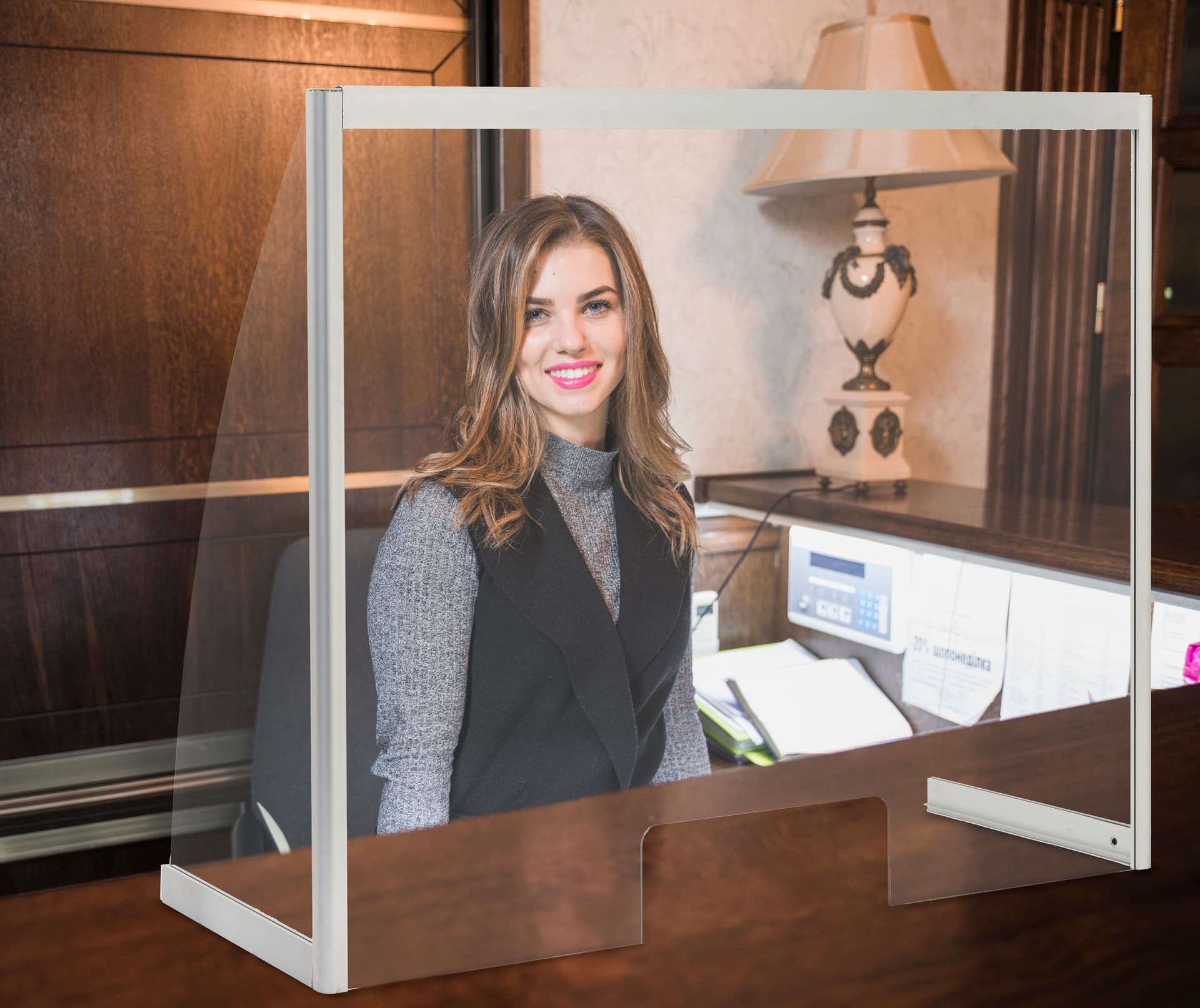 Countertop acrylic hygiene shield with easy-to-move placement style