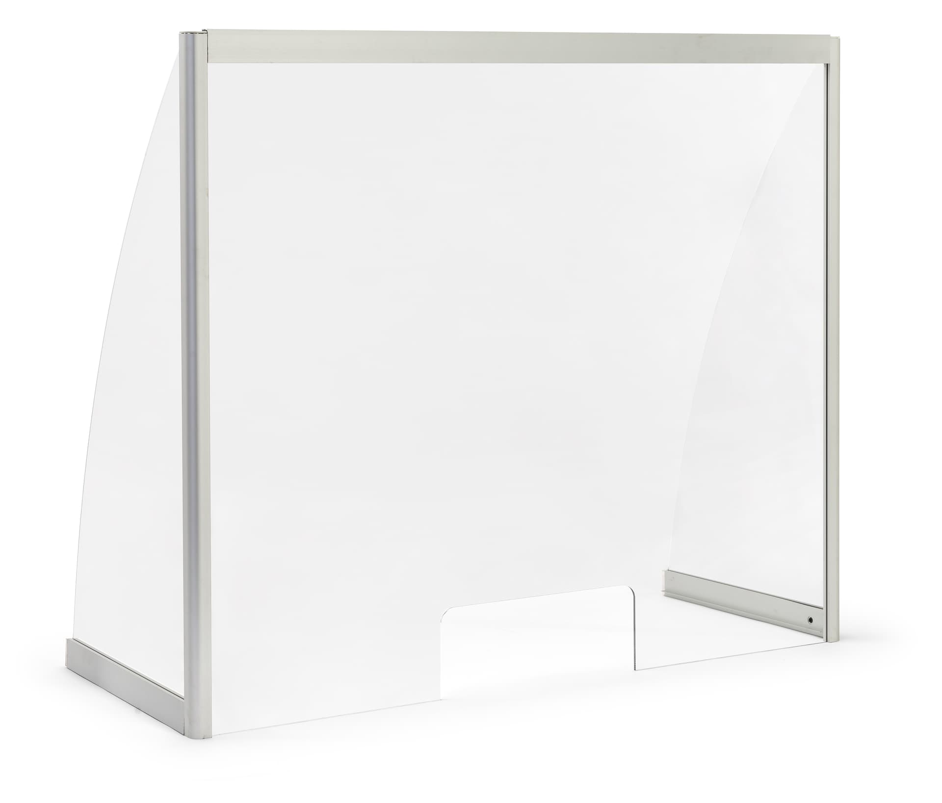Countertop acrylic hygiene shield with 11.8 inch by 4.75 inch transaction slot