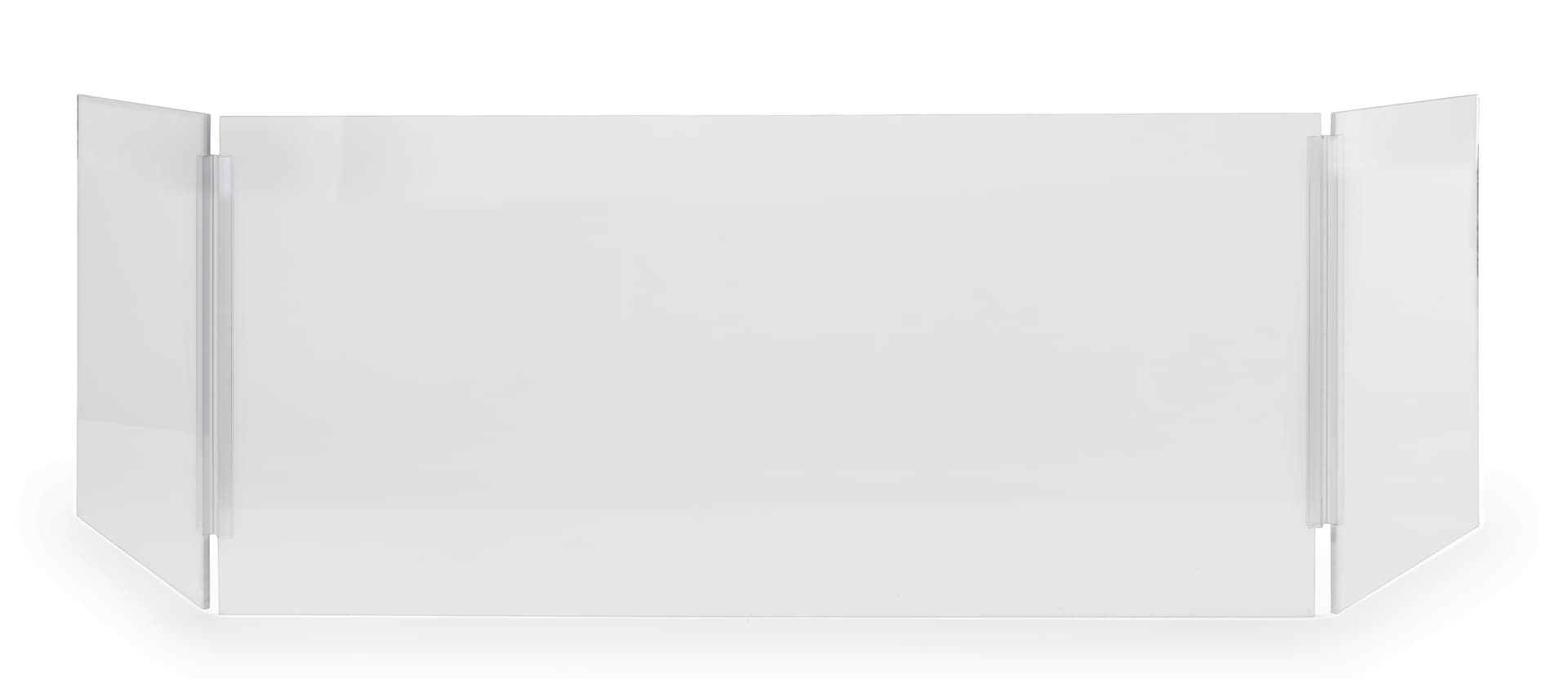 Acrylic protective splash guard is 18 inches tall