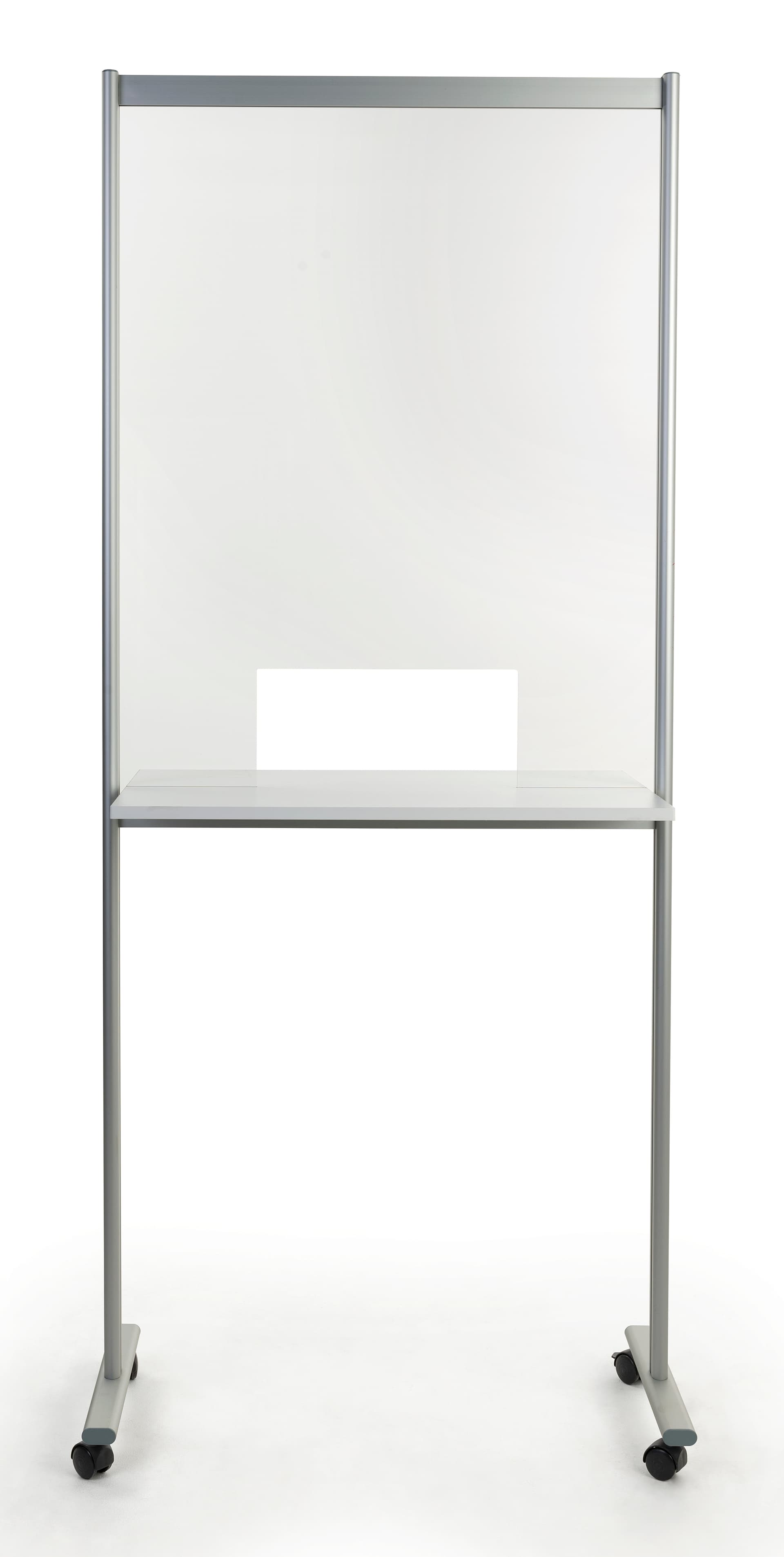 Portable acrylic sneeze guard with overall height of 78.75 inches tall