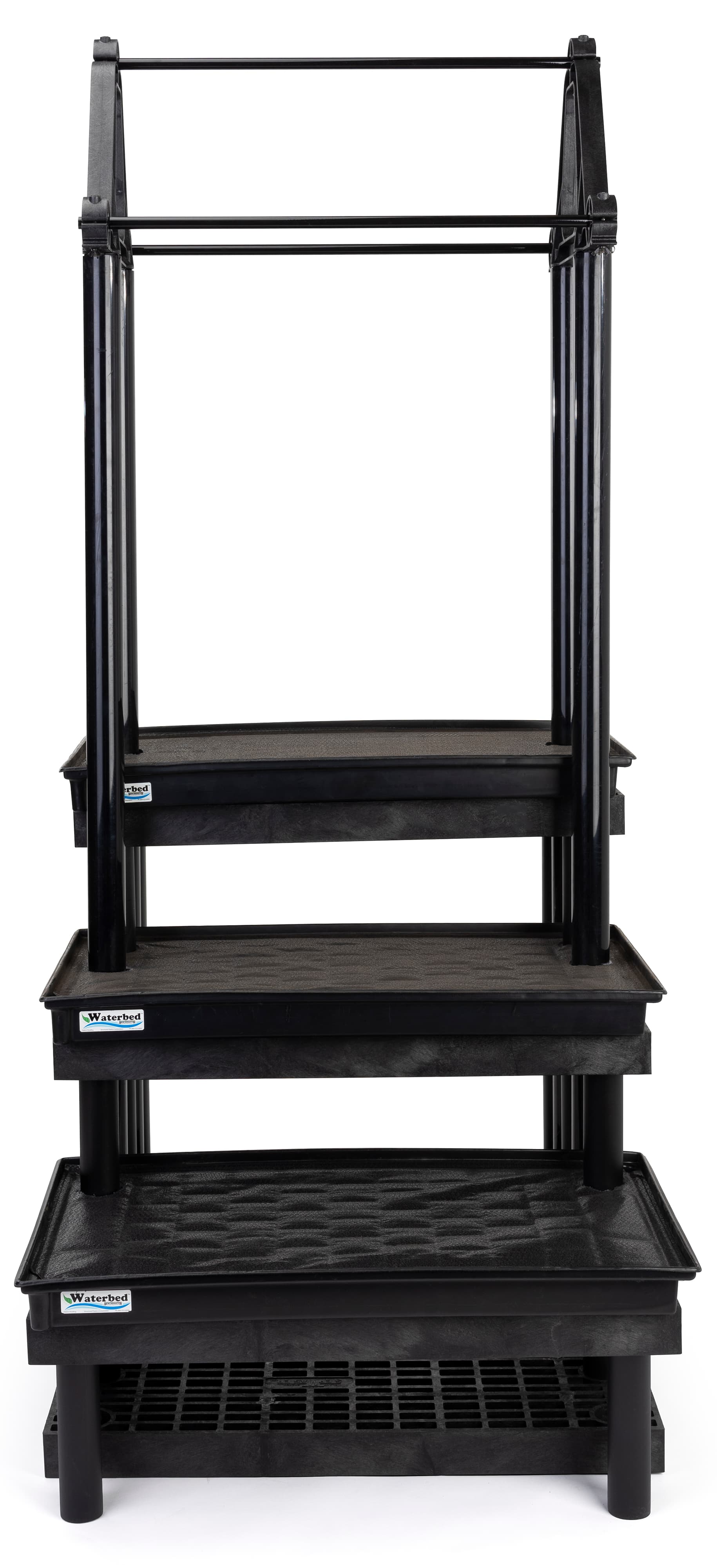Garden center hanging display stand with three step watering trays