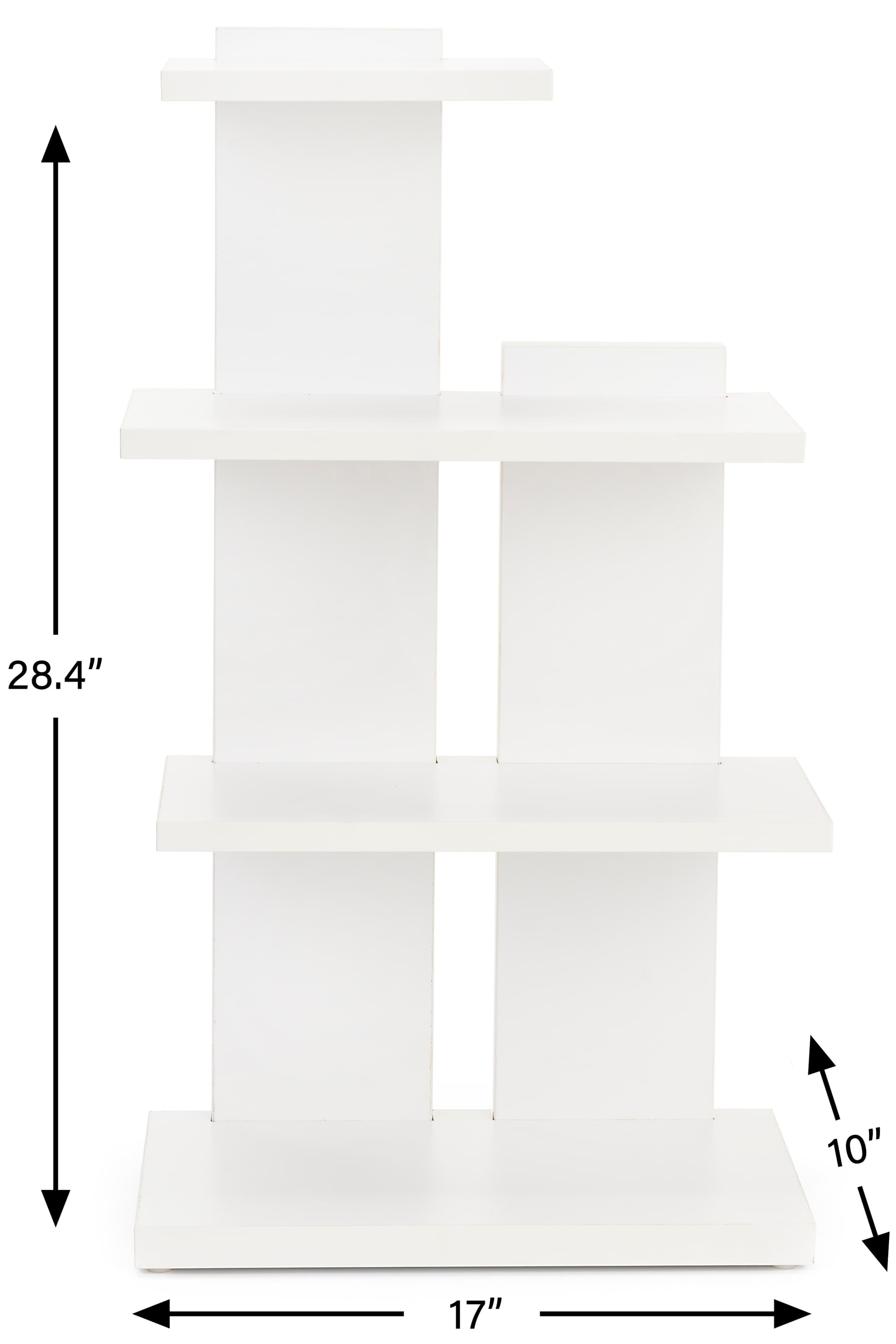 Tiered retail shelving display with floor standing placement style 