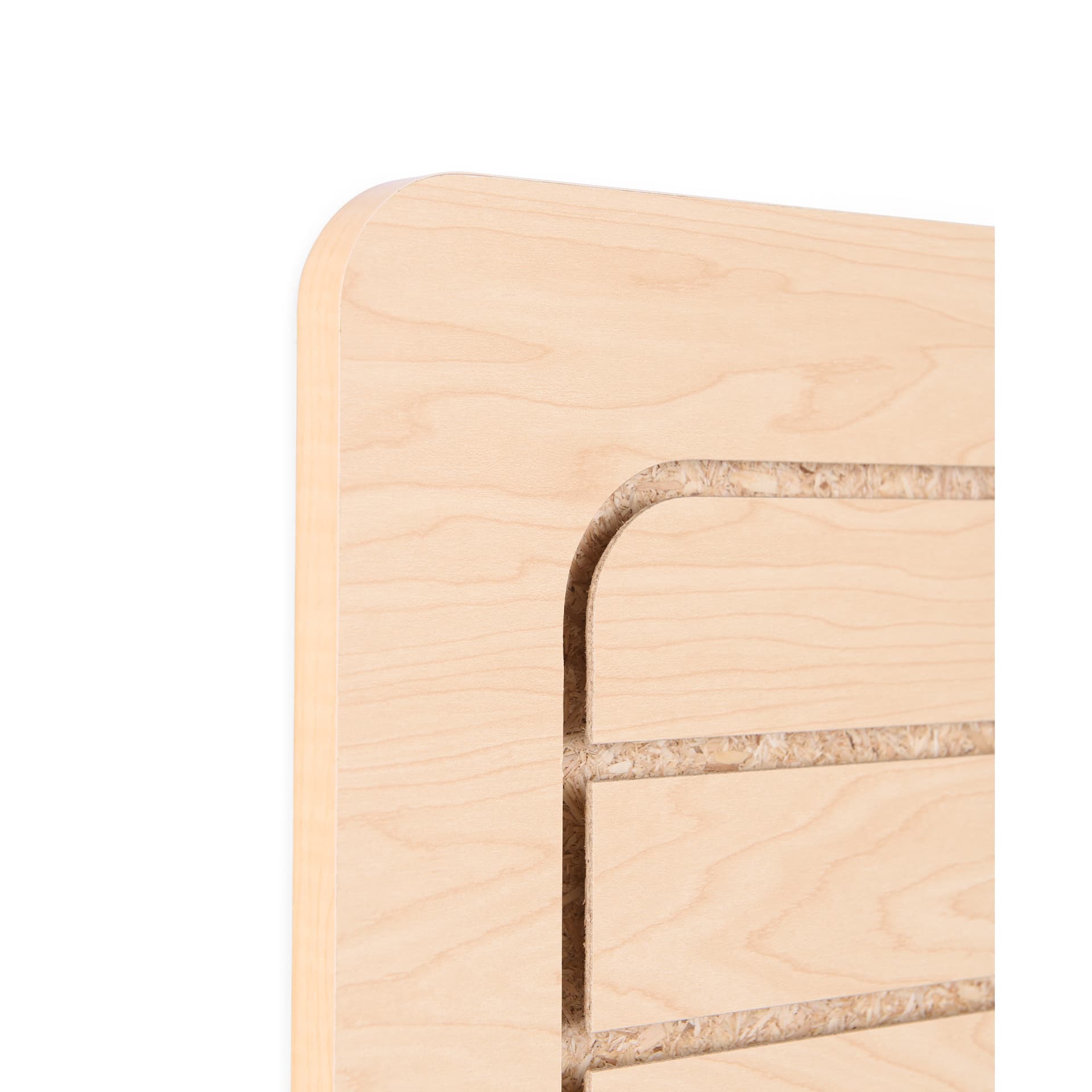 Retail slatwall panels with rounded edges with full edge banding