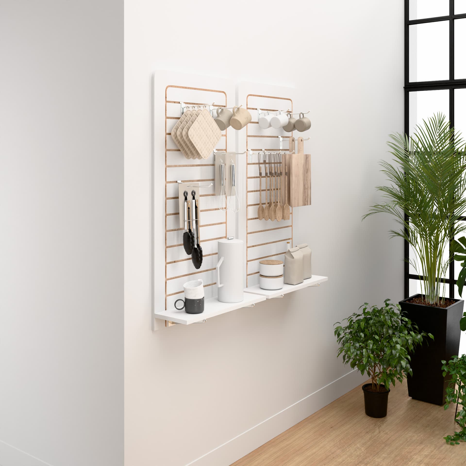 Retail slatwall panels wall mounted in retail store