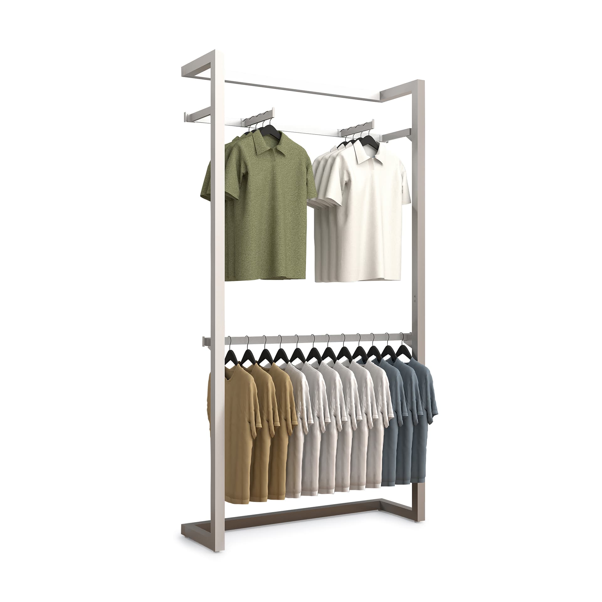 Retail wall display with silver frame