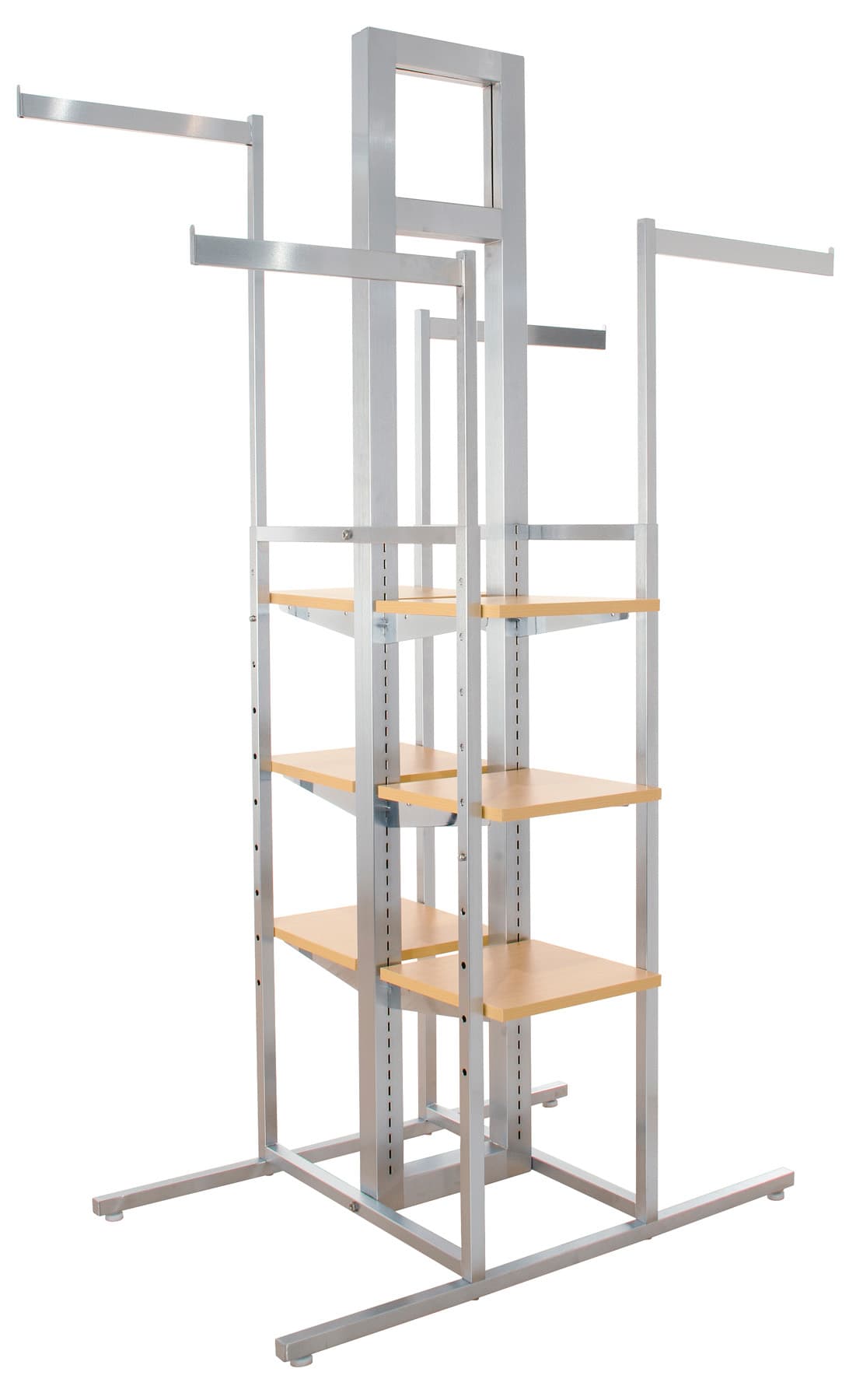 4 way merchandising unit with floor leverlers
