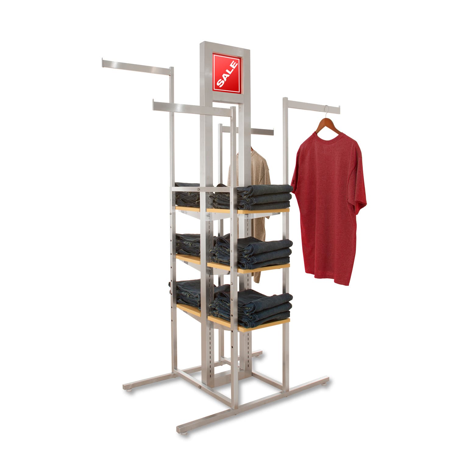 4-Way cross merchandising unit with silver frame