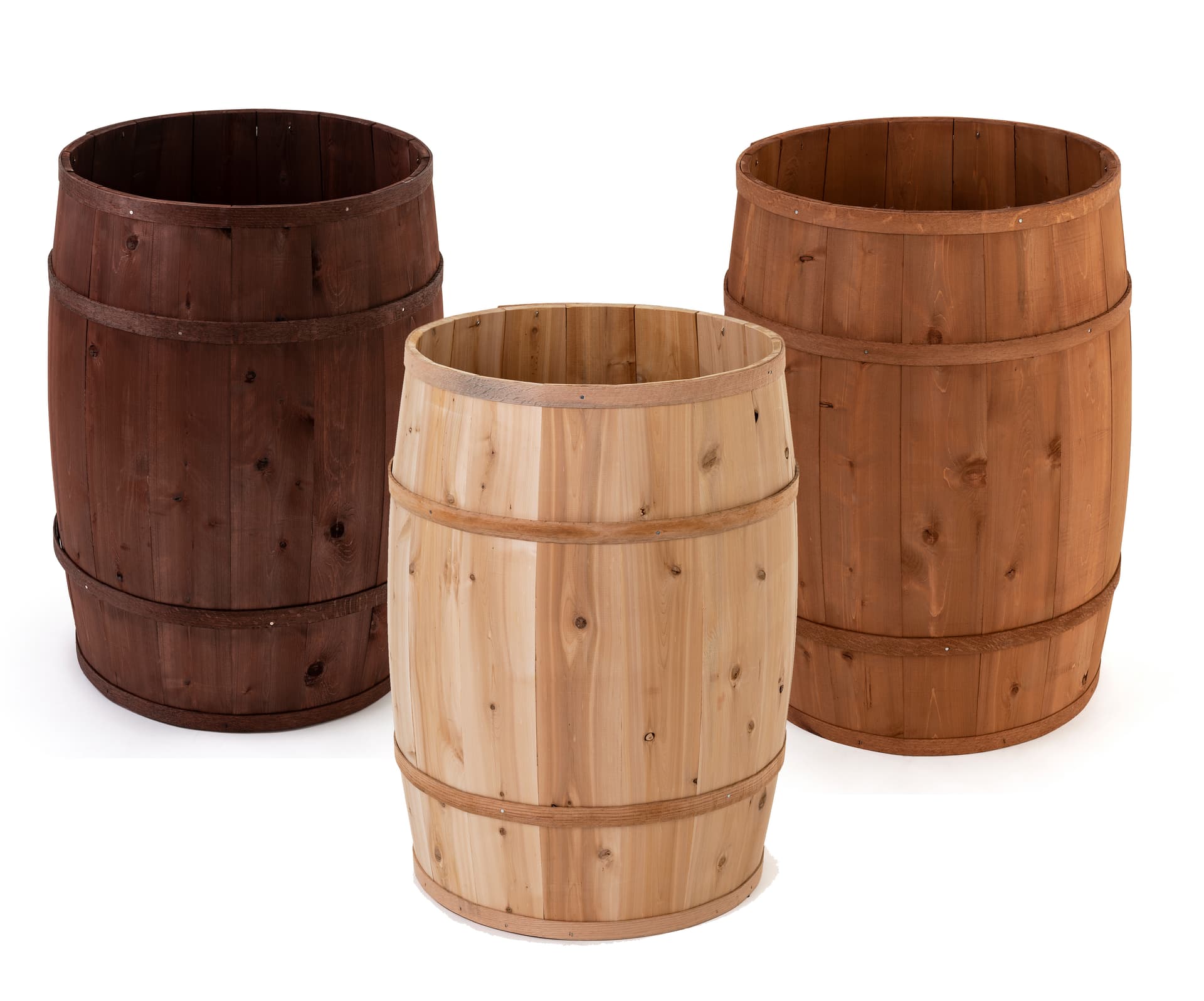 Wooden display barrels with full 30" deep design