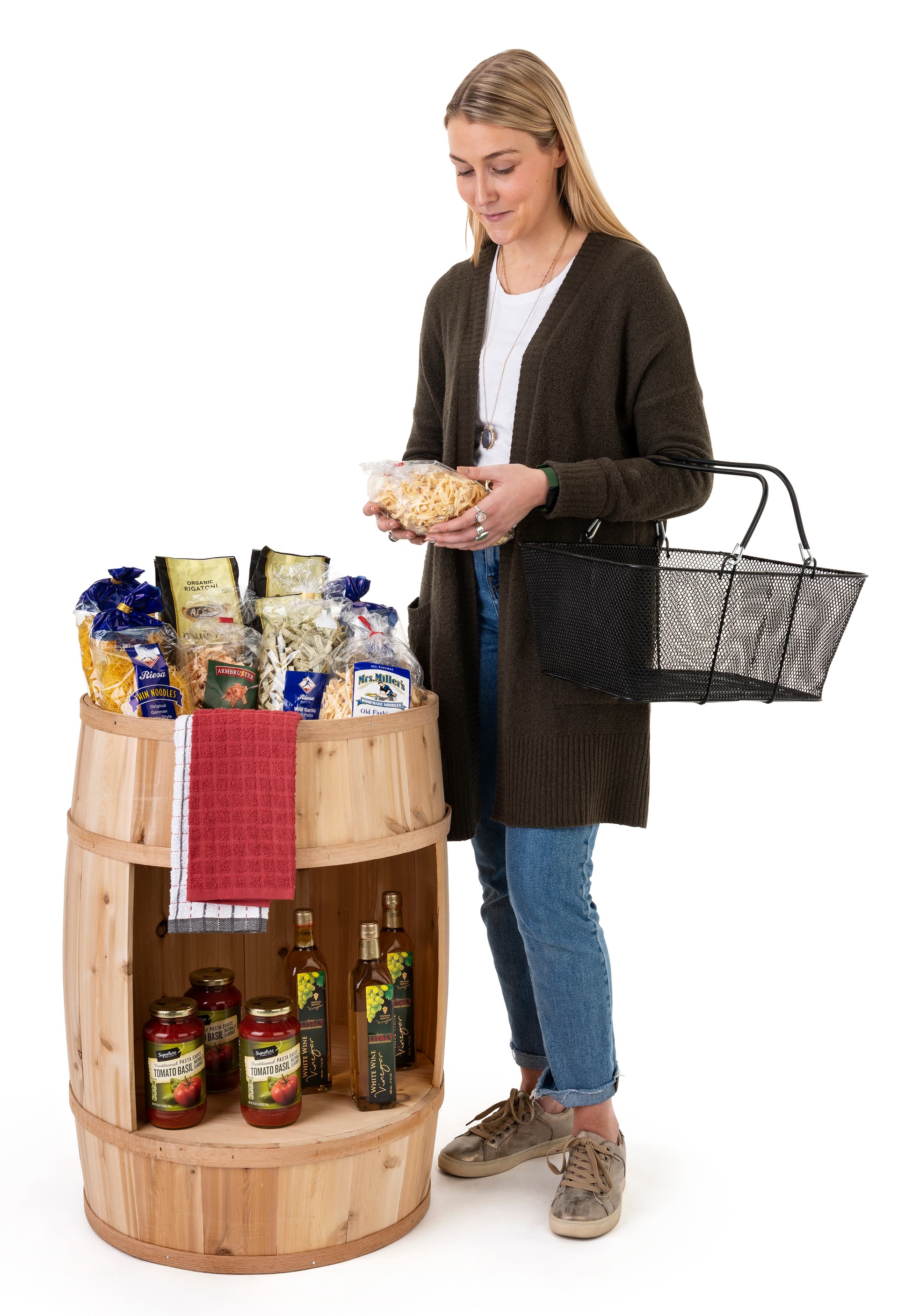 Bourbon barrel display case with overall width on 20 inches