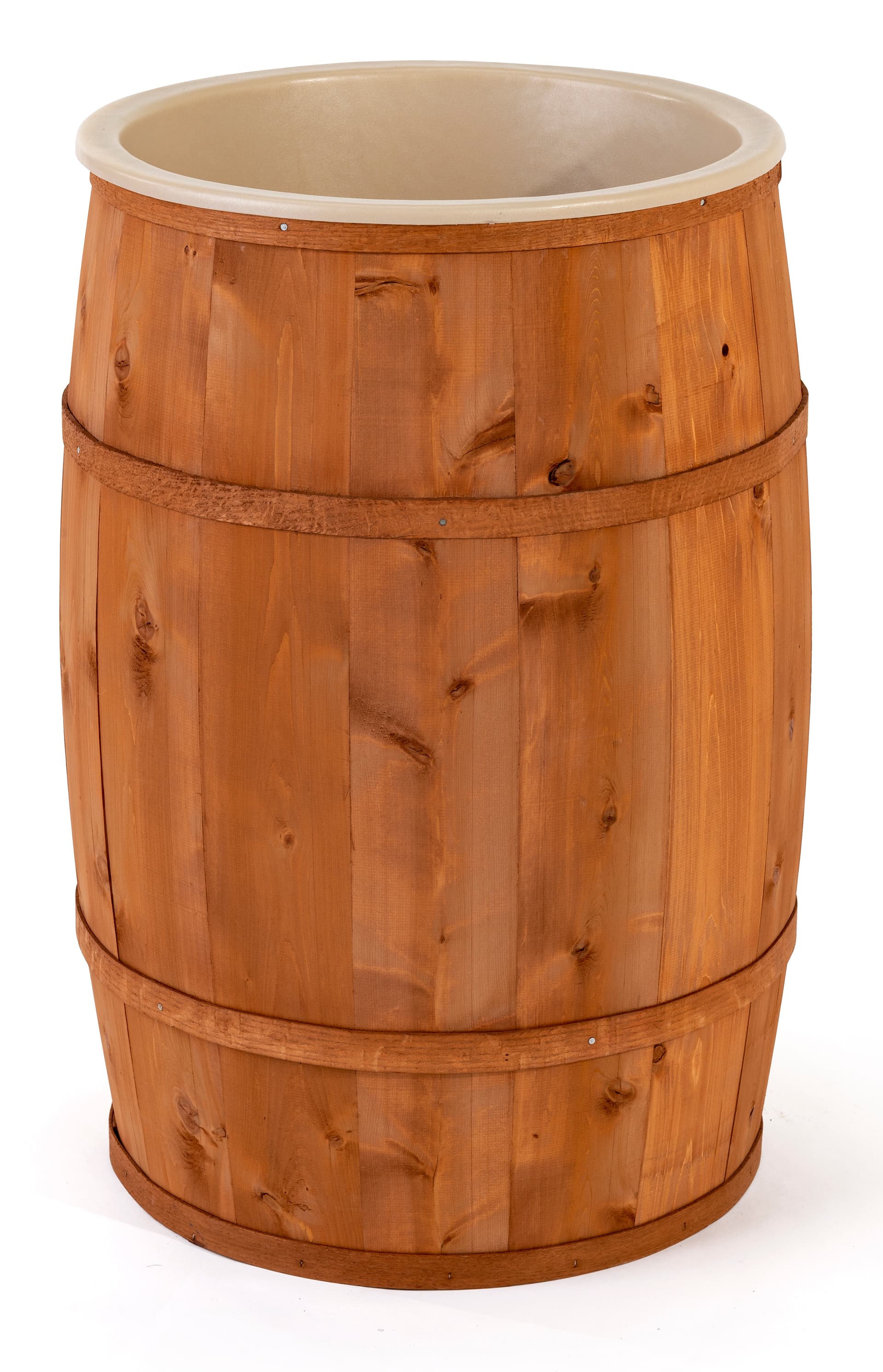 Food grade cedar barrel with smooth exterior finish