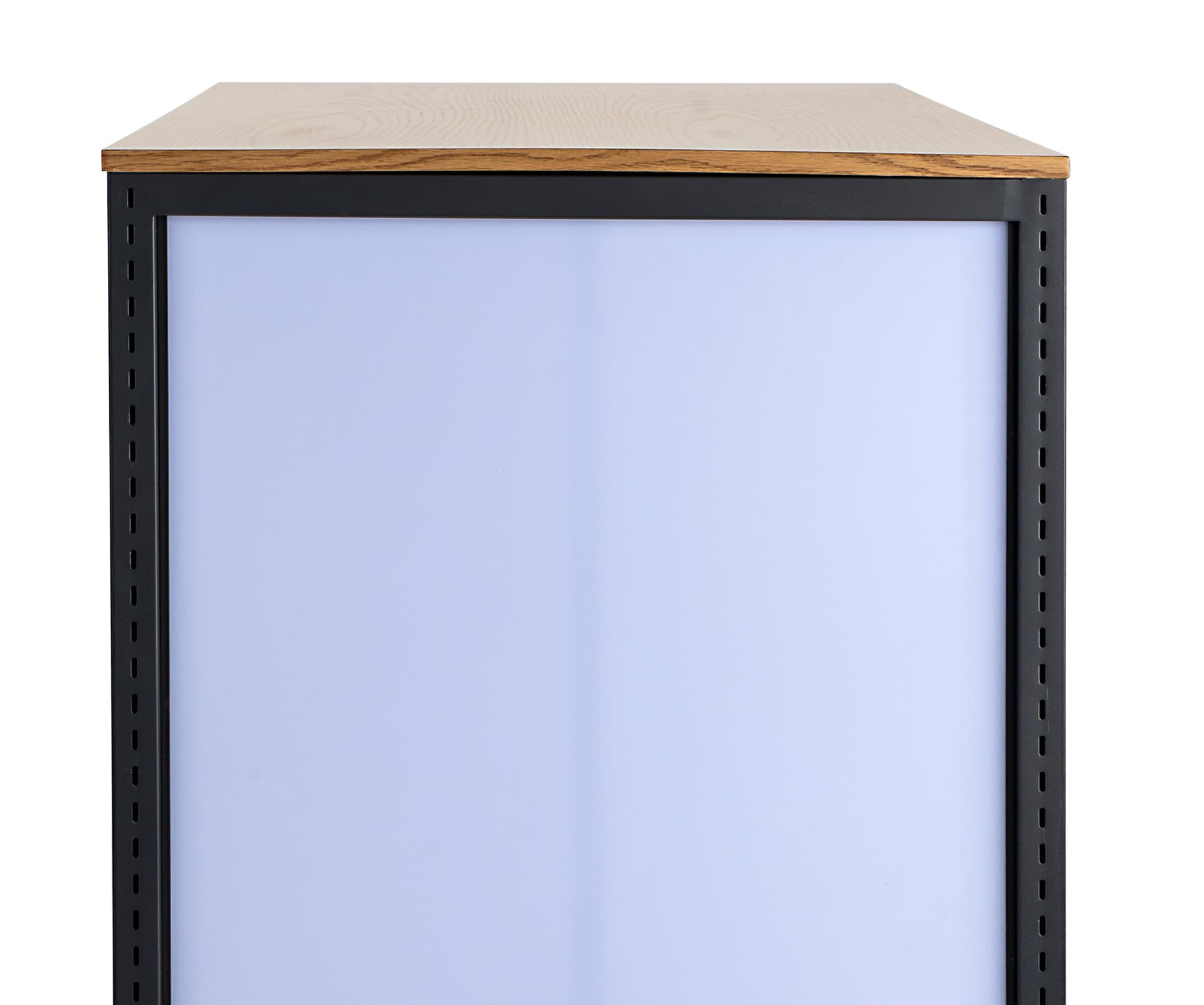 Rolling modular gondola unit with frosted acrylic side panels