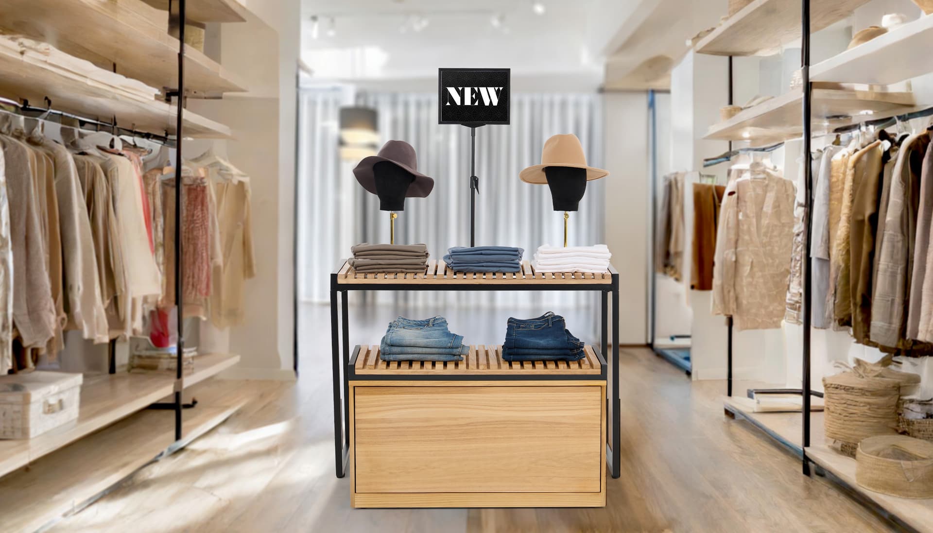 Retail display nesting tables in retail boutique
