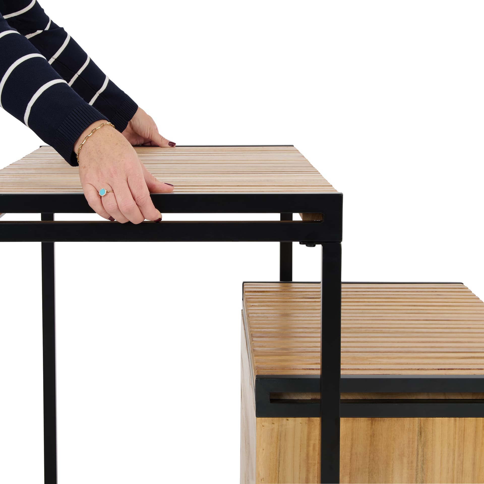 Retail display nesting tables are lightweight for effortless repositioning