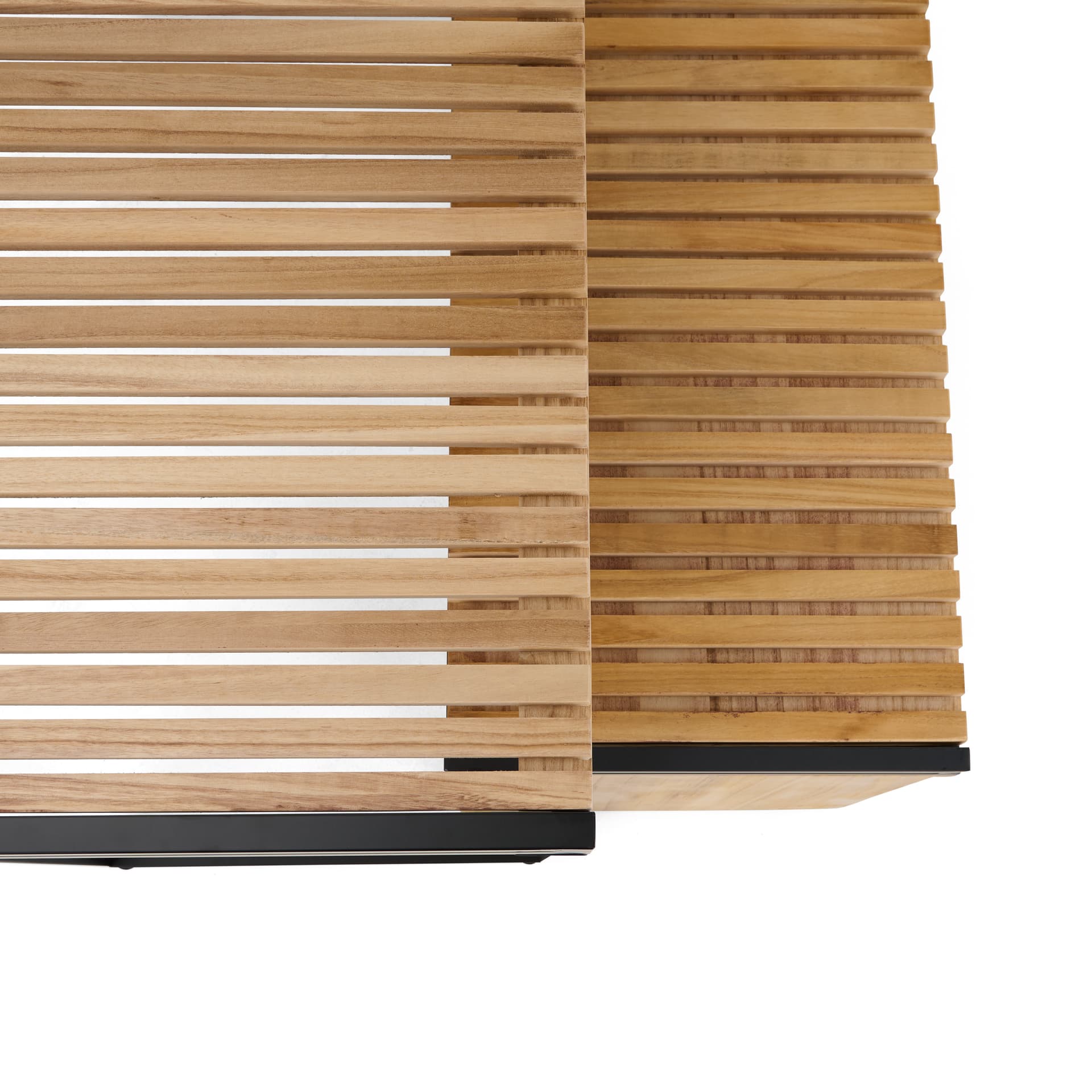 Retail display nesting tables with slatted pine wood top for a stylish display