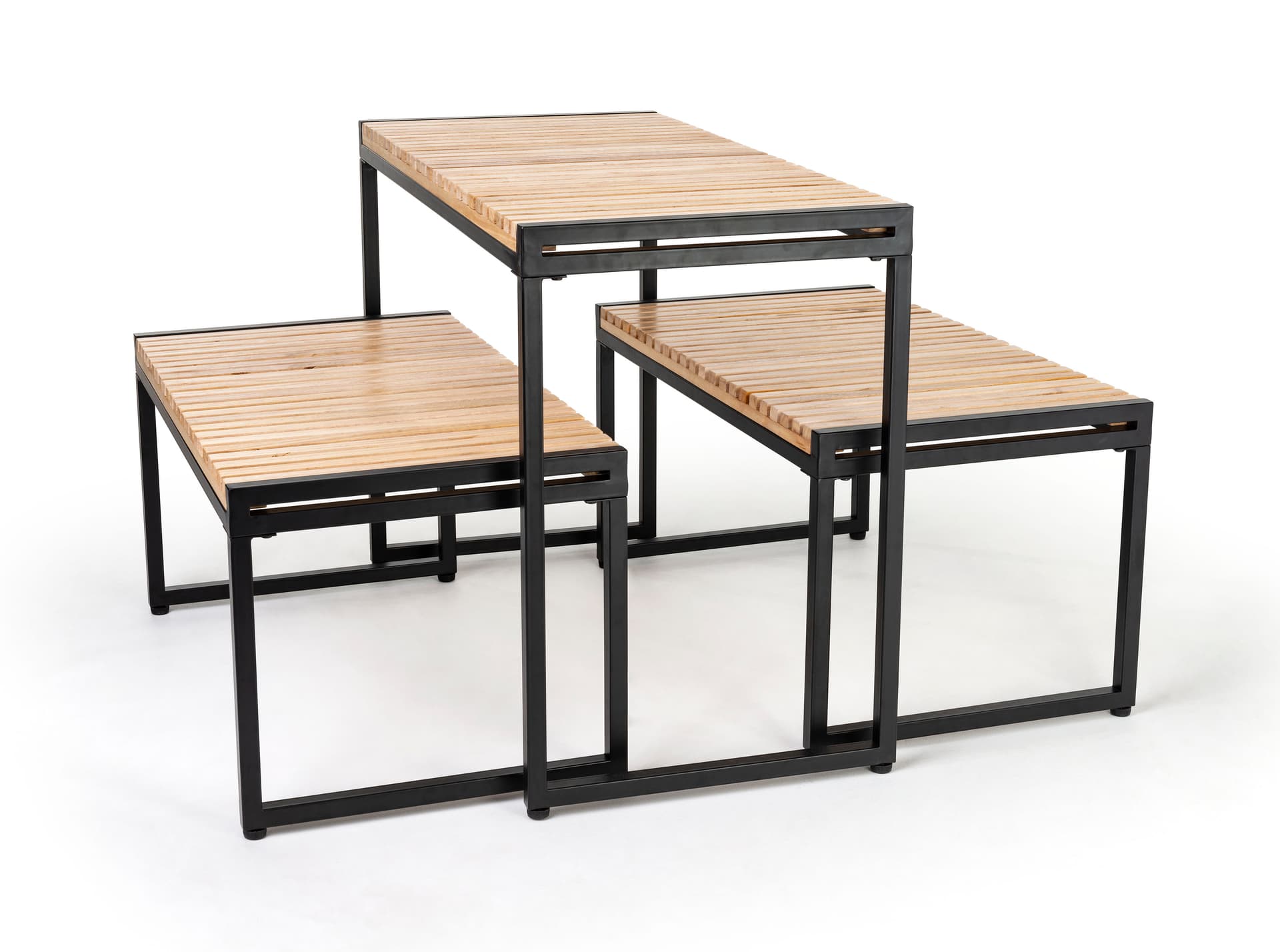 Large nesting tables with natural wood finish