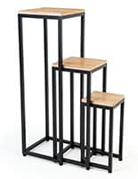 Wooden display tables with black powder coated metal
